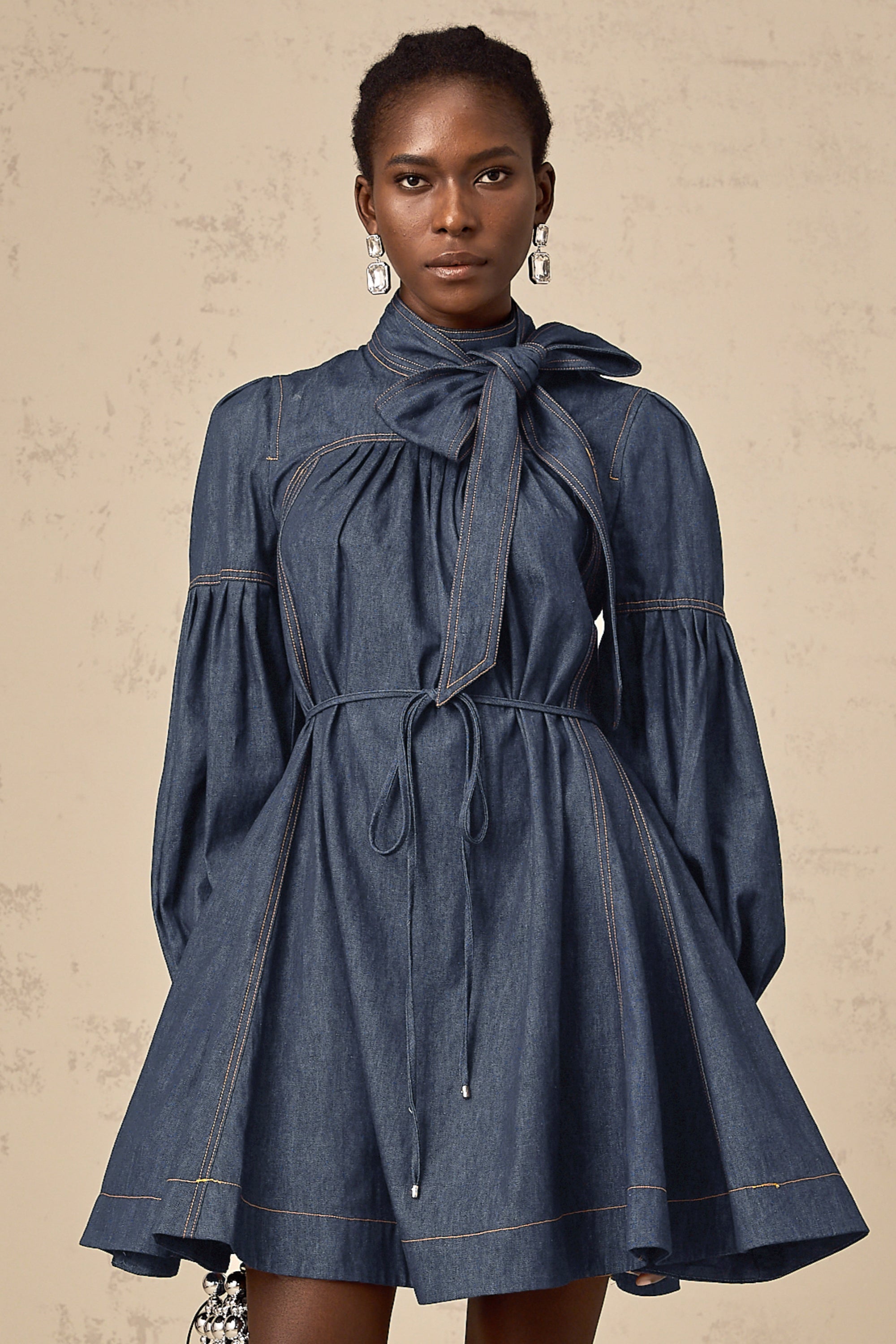 Mirabel dark-blue contrast-stitch denim mini dress