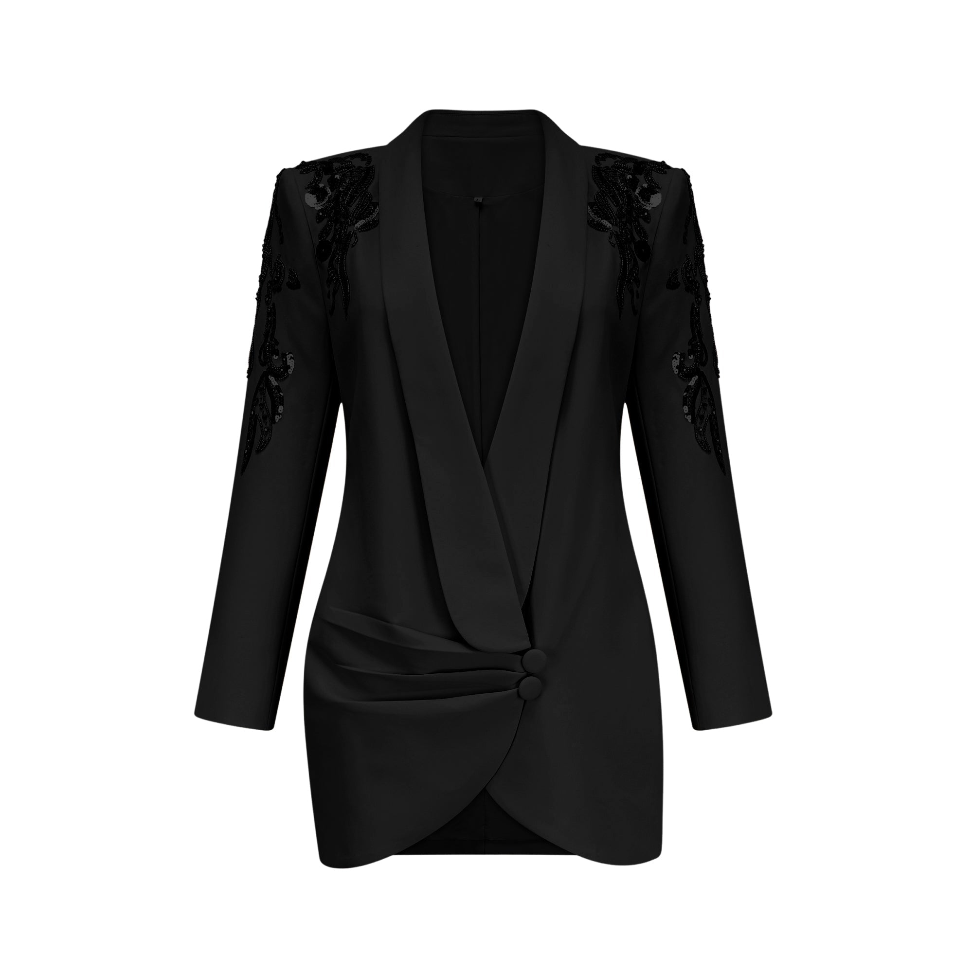 Éléna Svart Utsmyckad Paljettkavajklänning 