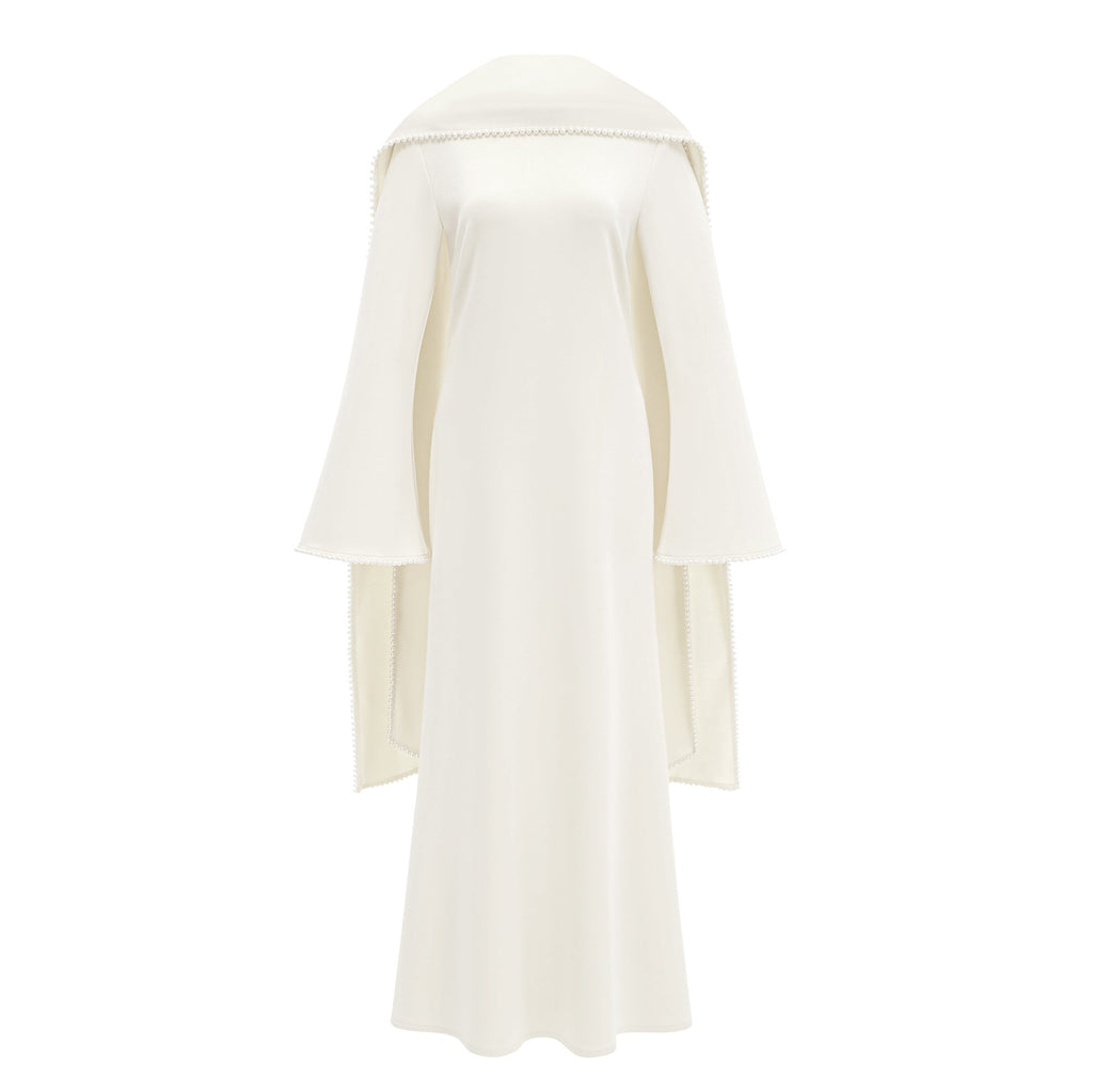 Piroska Vit Pärlkantad Maxiklänning Med Sjaldetalj