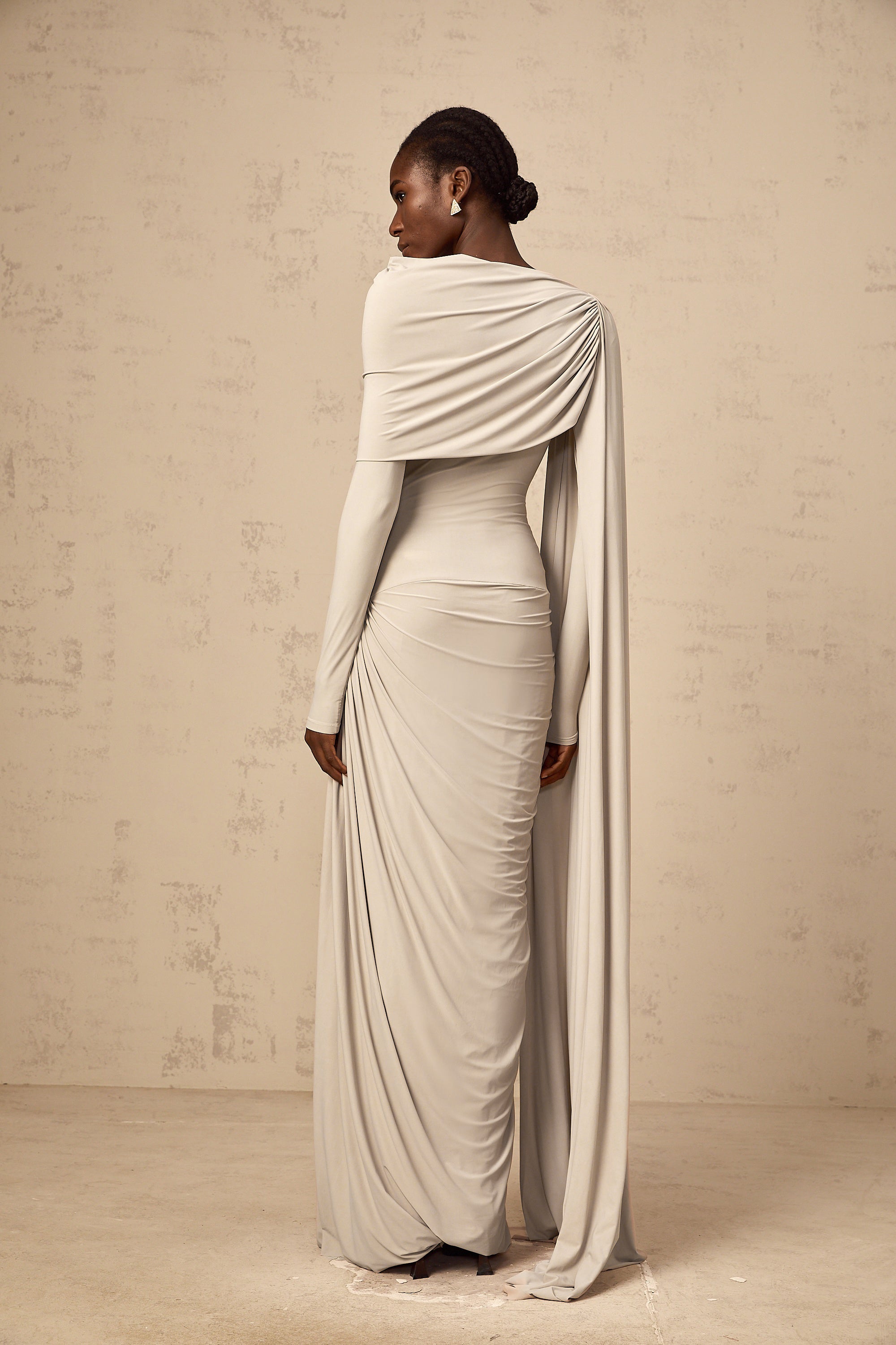 Gaëlle Neutrals Ribbon-design Draped Maxi Dress