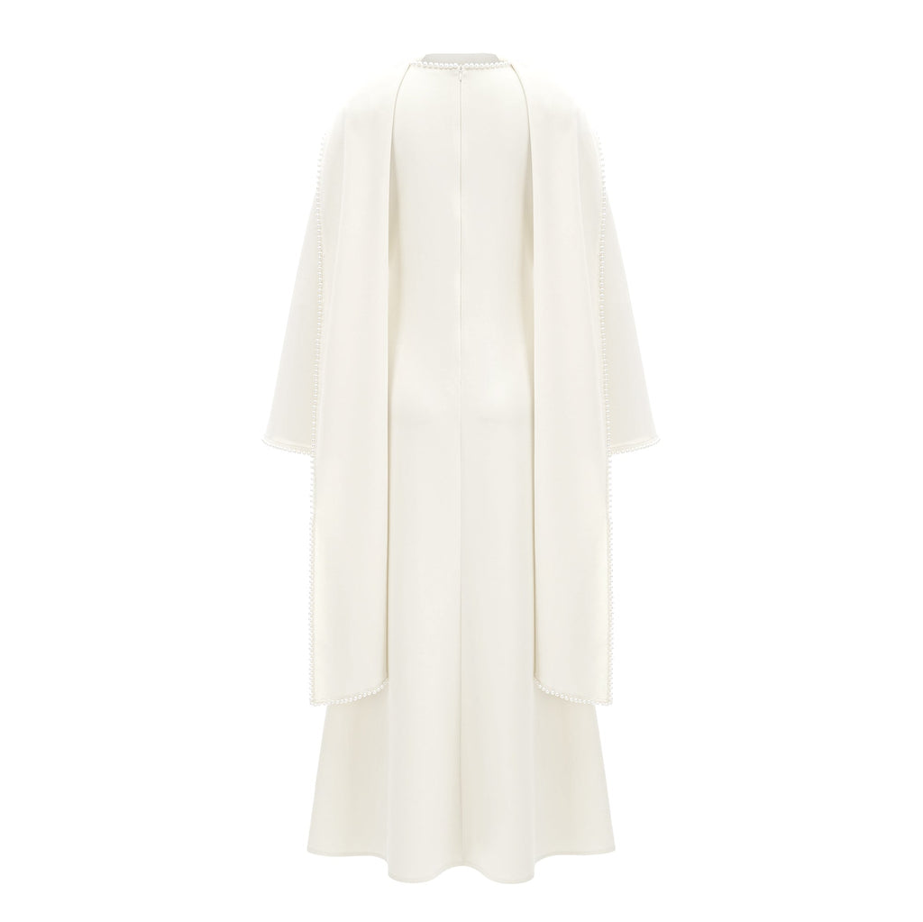 Piroska Vit Pärlkantad Maxiklänning Med Sjaldetalj