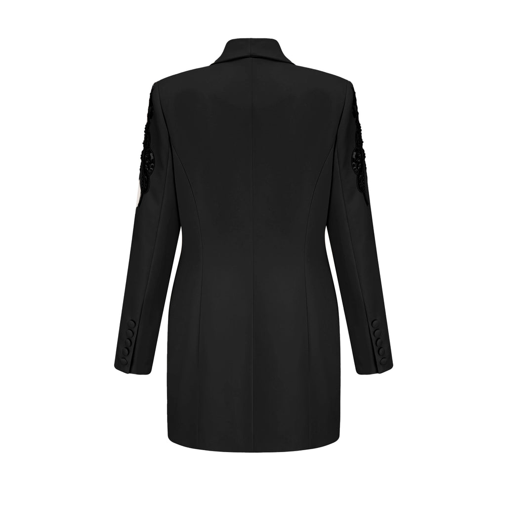 Éléna Svart Utsmyckad Paljettkavajklänning 