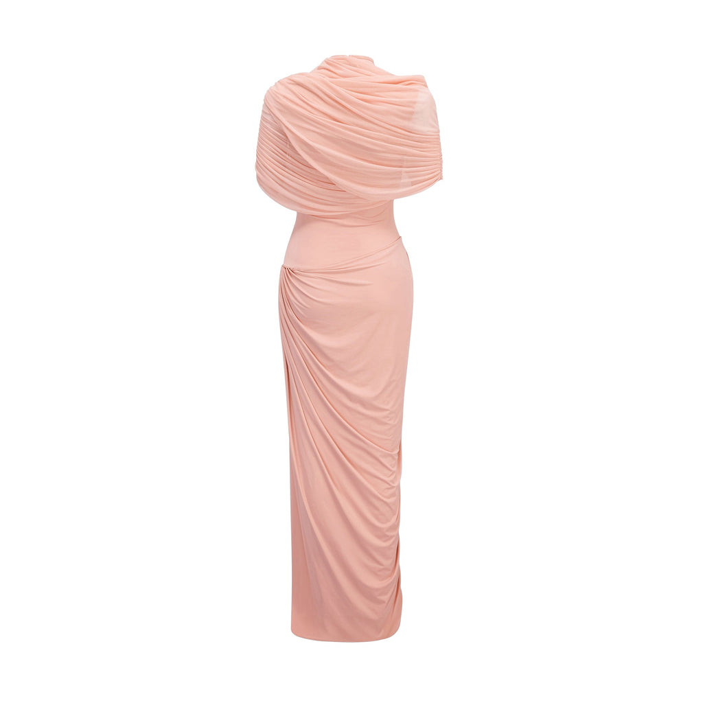 Catherine asymmetrical pleated maxi dress in Pink