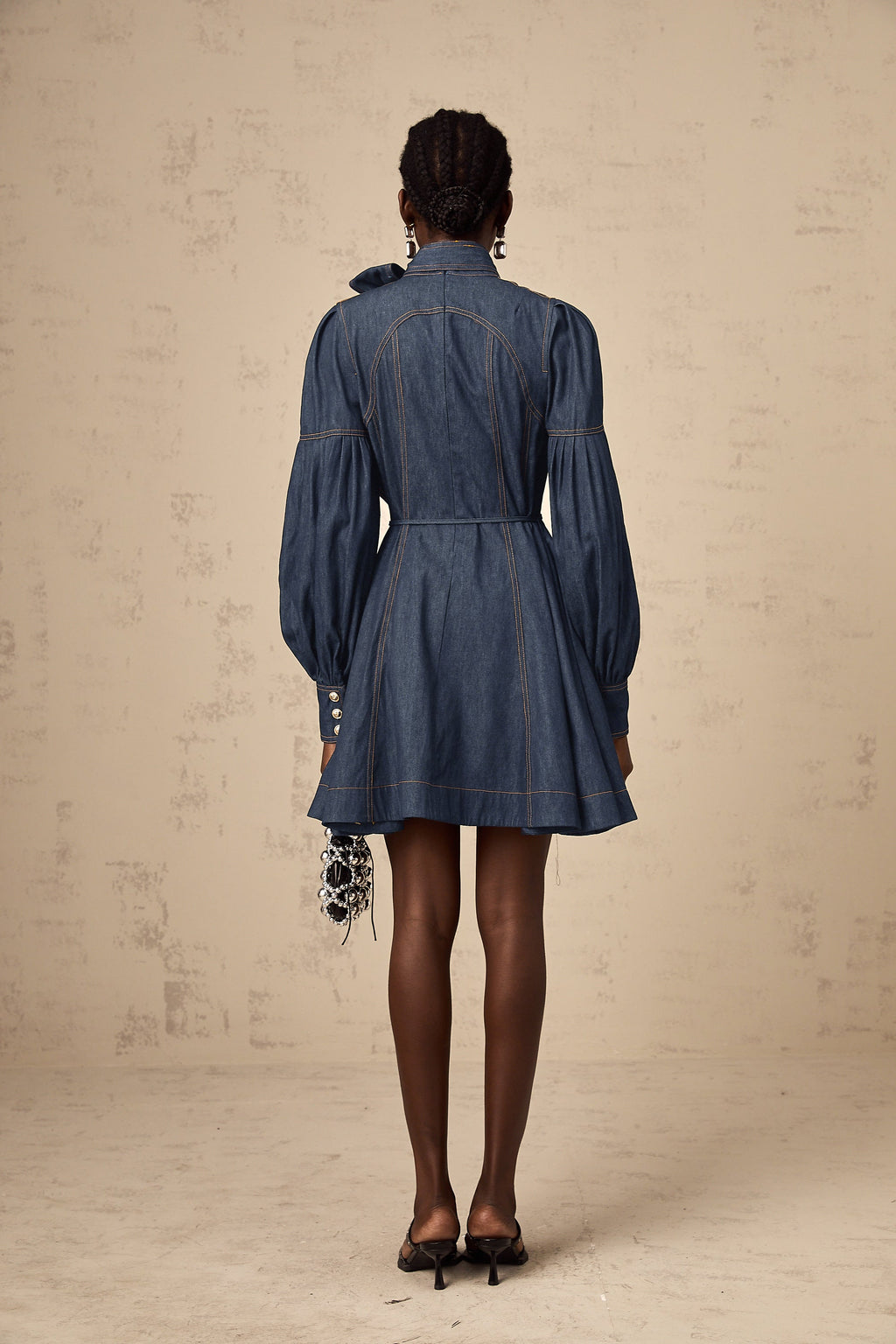 Mirabel dark-blue contrast-stitch denim mini dress