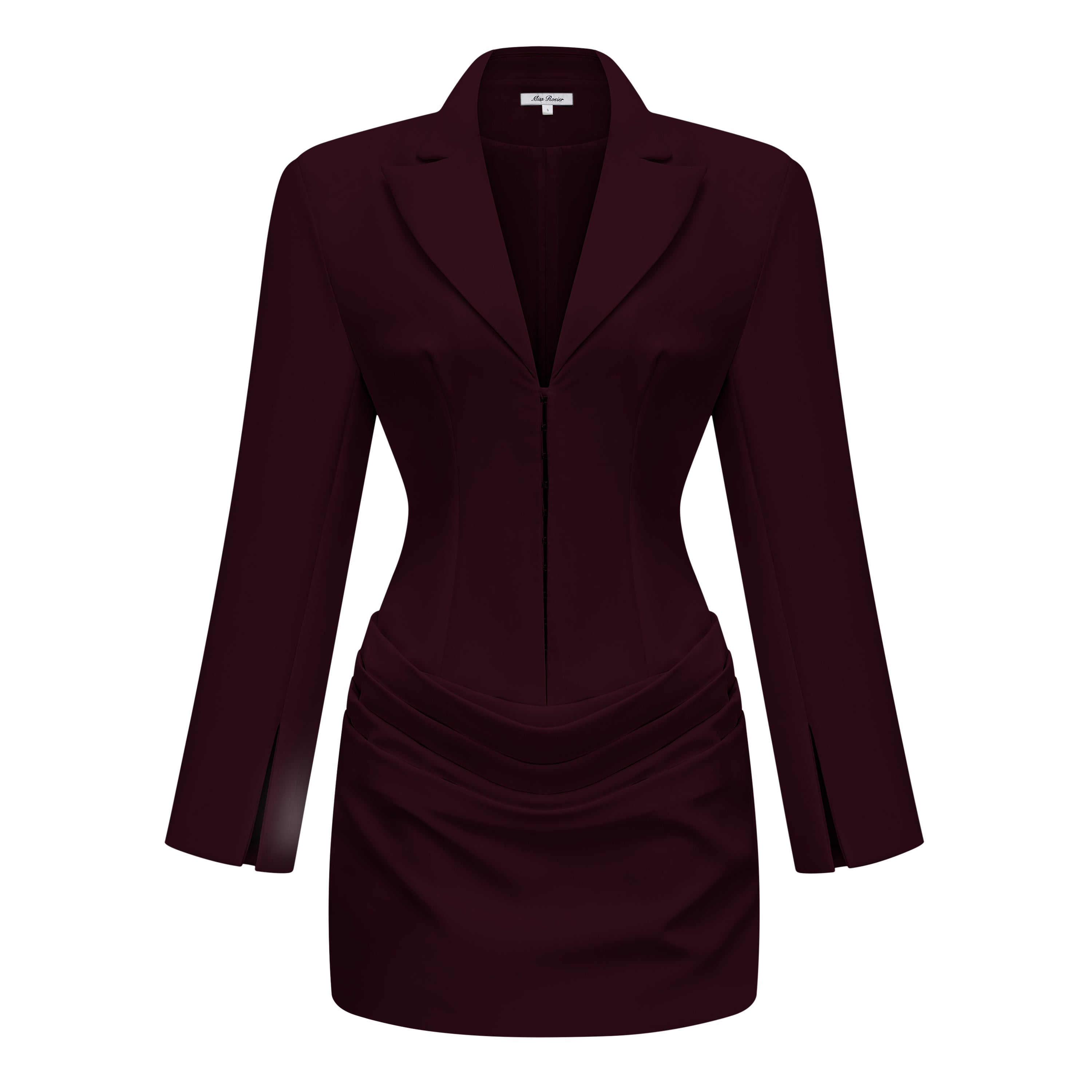 Rosette Burgundy Ruched Blazer Mini Dress