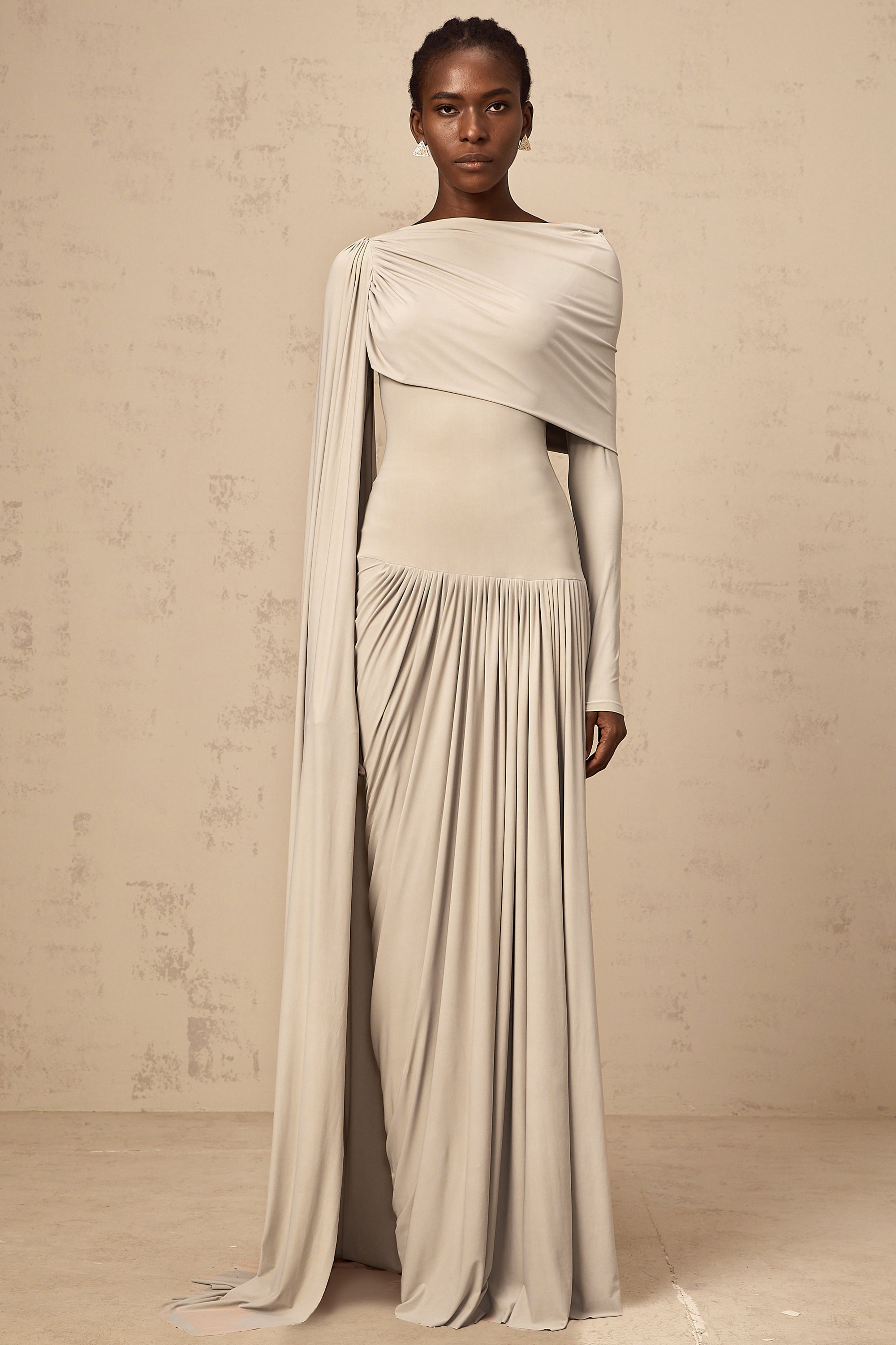 Gaëlle Neutrals Ribbon-design Draped Maxi Dress