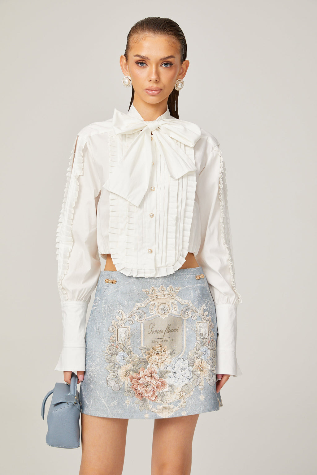 Aliénor blå broderad minikjol