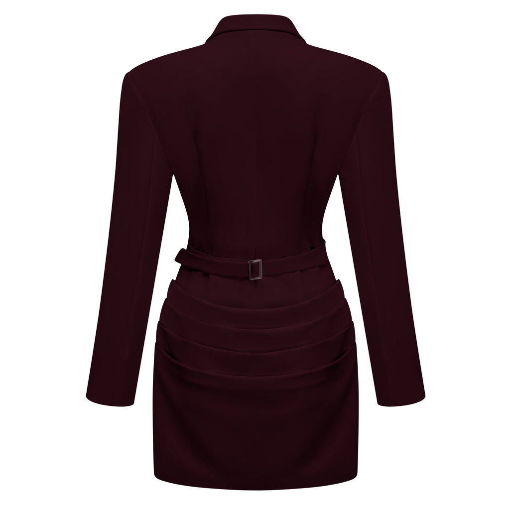 Rosette Burgundy Ruched Blazer Mini Dress