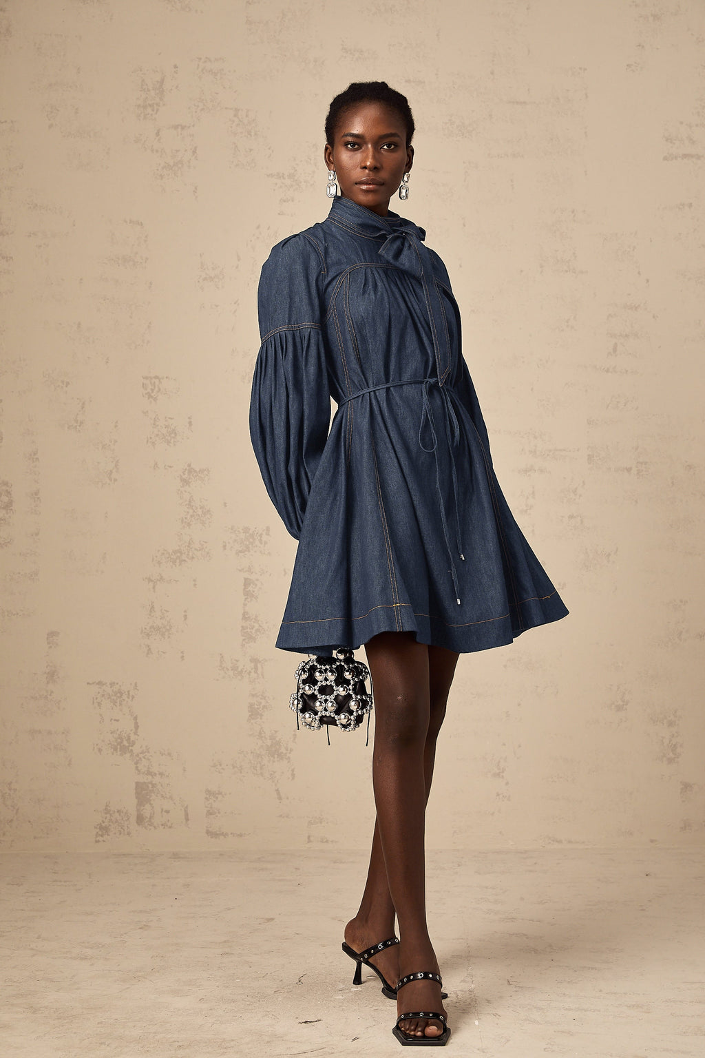 Mirabel dark-blue contrast-stitch denim mini dress