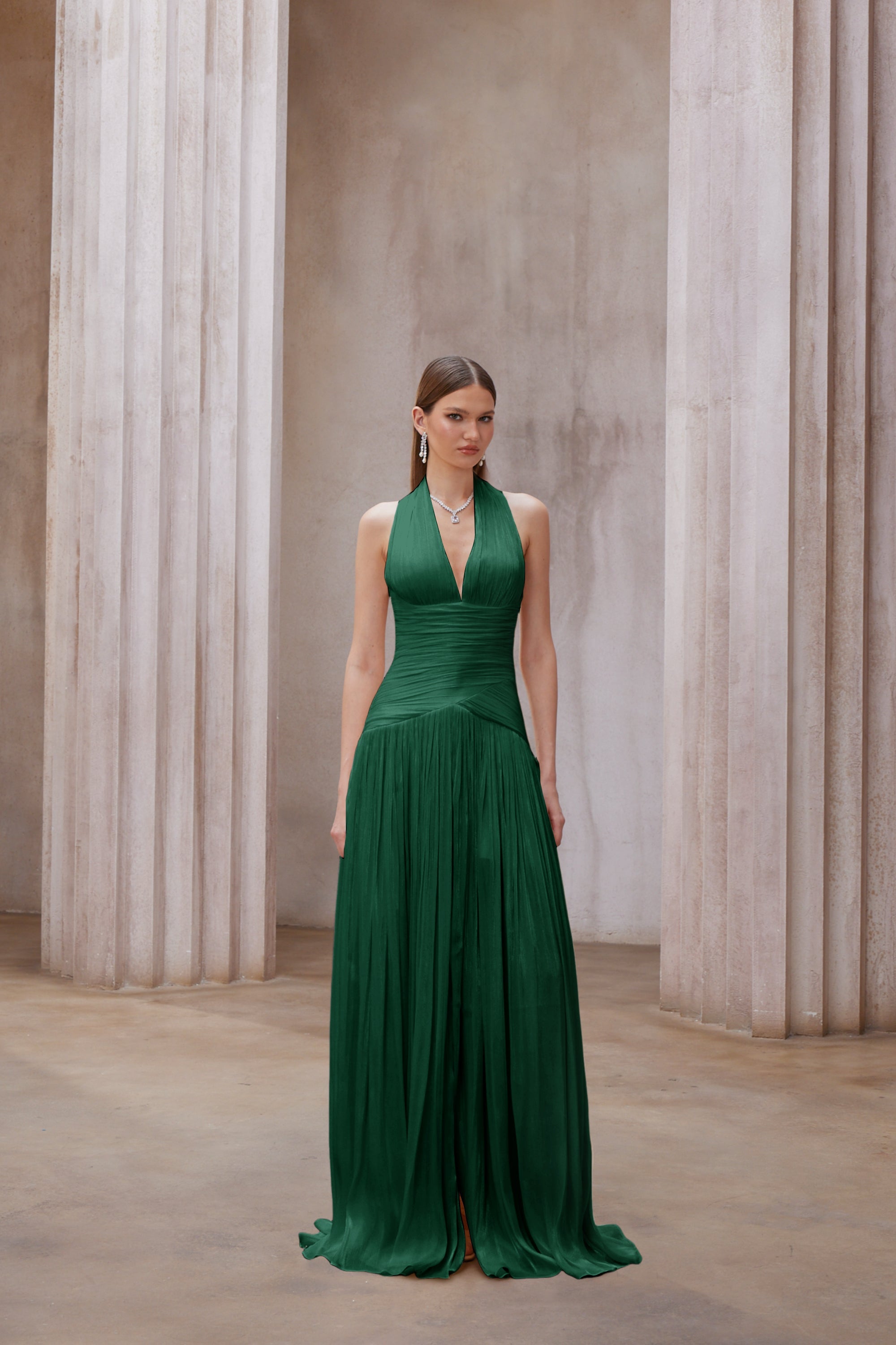 Uranie Emerald Green Gathered Maxi Dress
