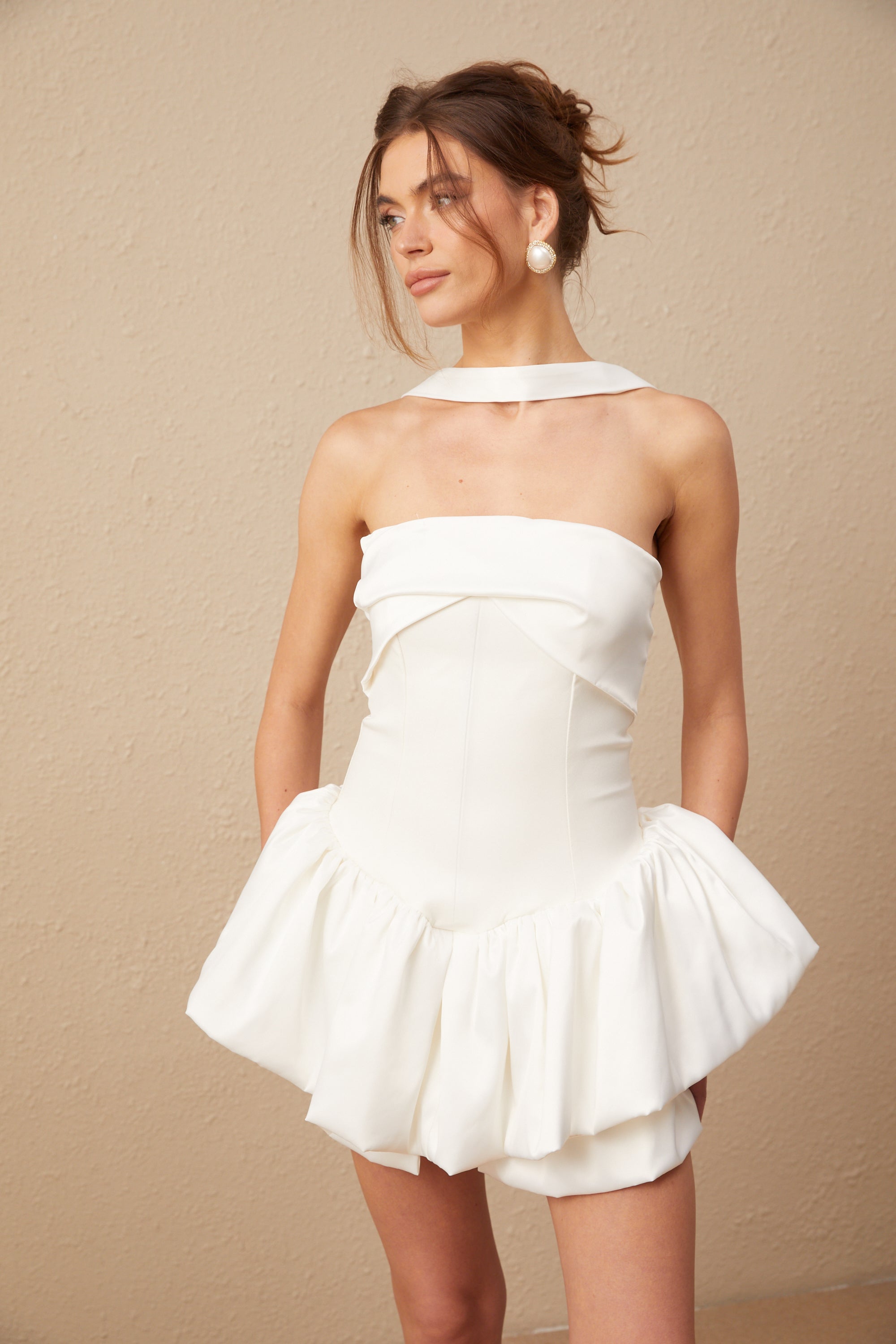 Olivia white halterneck ruffled mini dress