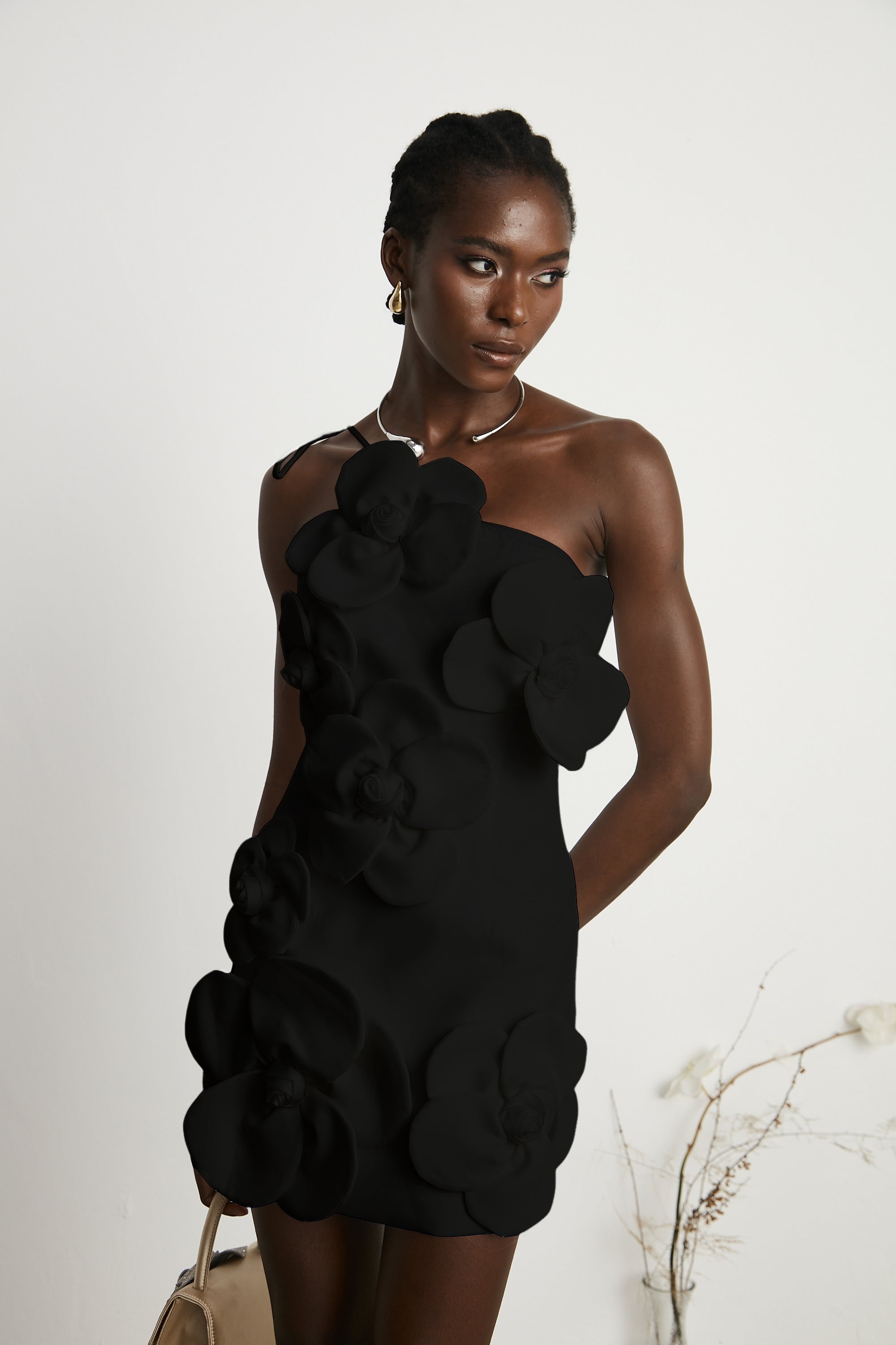 Liane Black Floral Off-Shoulder Mini Dress