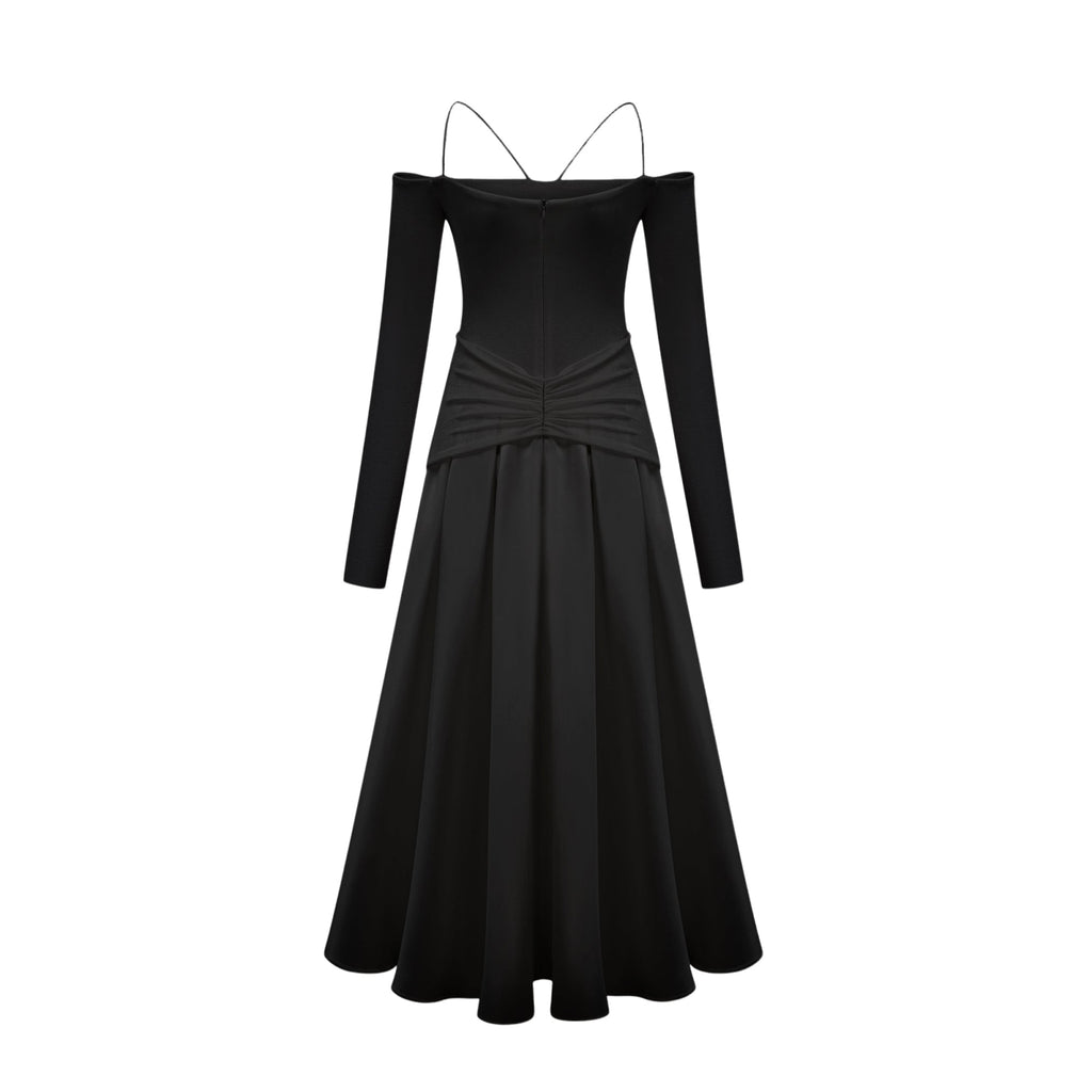 Nadine off-shoulder panelled maxi dress in Black