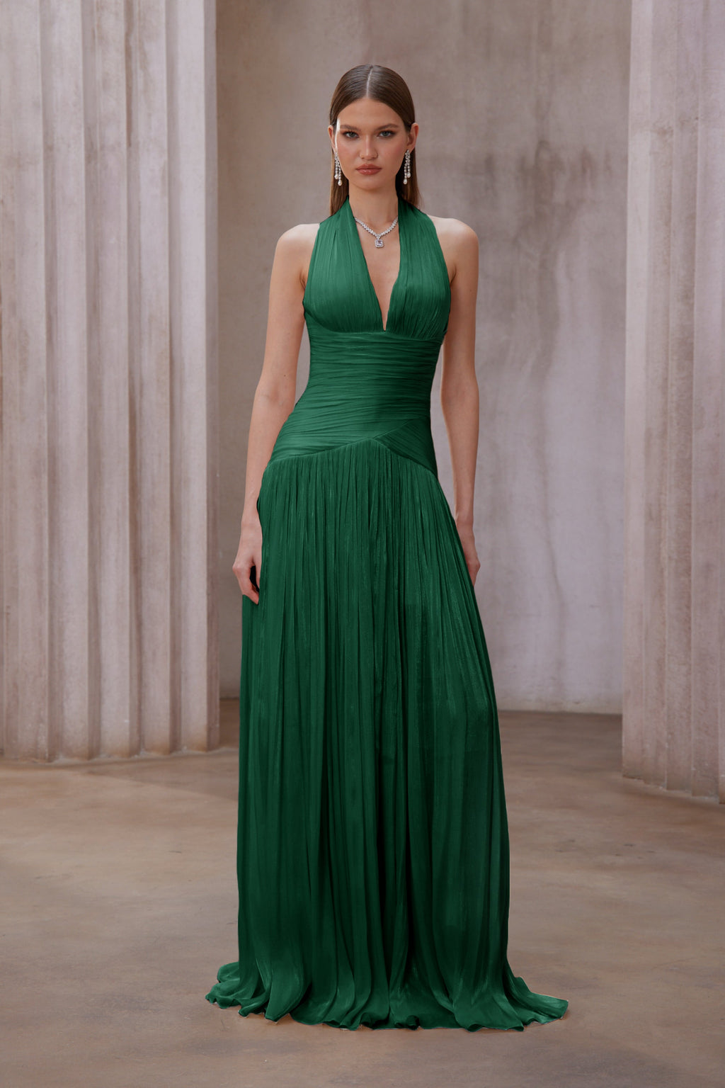 Uranie Emerald Green Gathered Maxi Dress