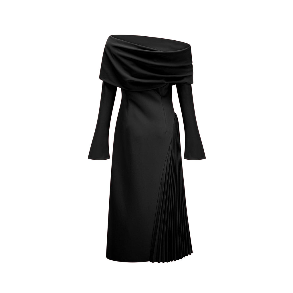 Valentine high-slit pleated maxi dress in Black