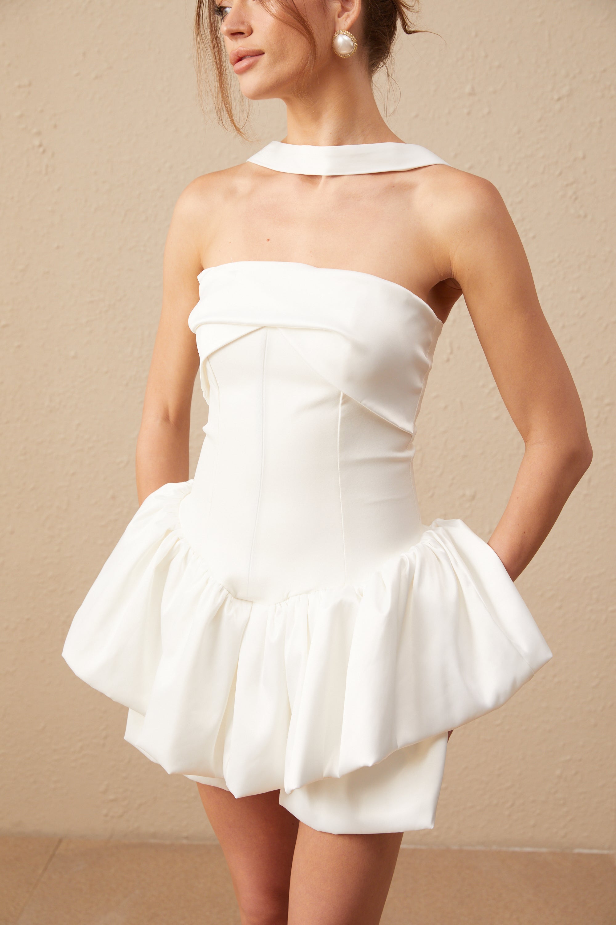 Olivia white halterneck ruffled mini dress