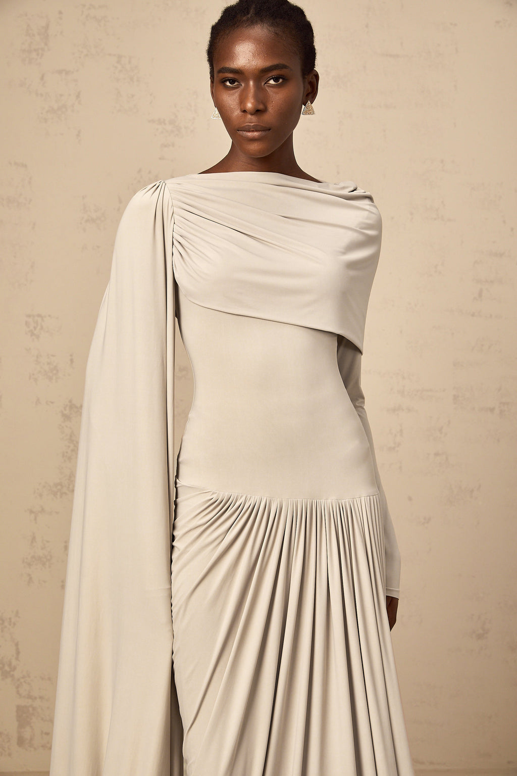 Gaëlle Neutrals Ribbon-design Draped Maxi Dress