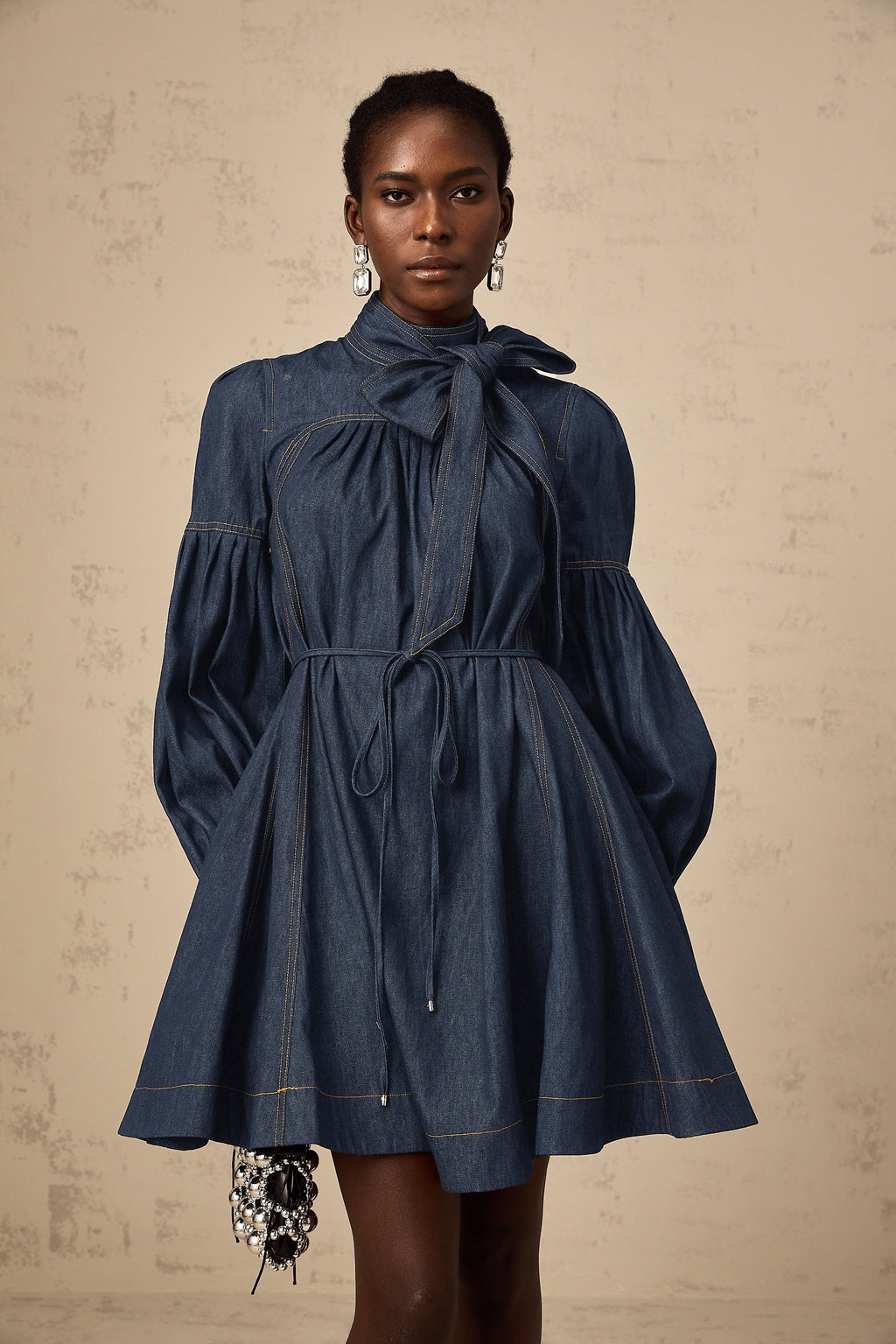 Mirabel dark-blue contrast-stitch denim mini dress
