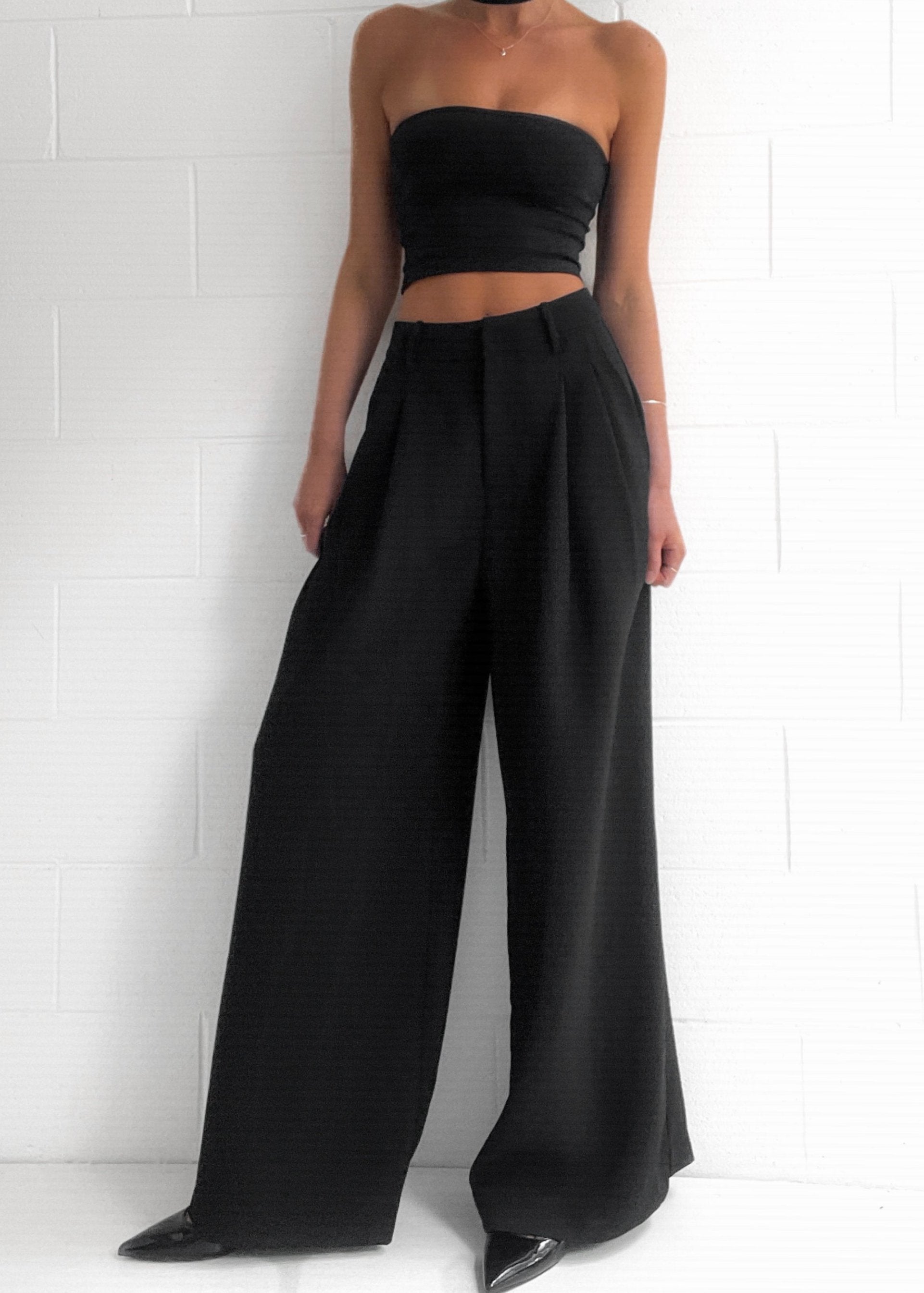 Mandi | Zwarte Hoge Taille Palazzo Pantalon