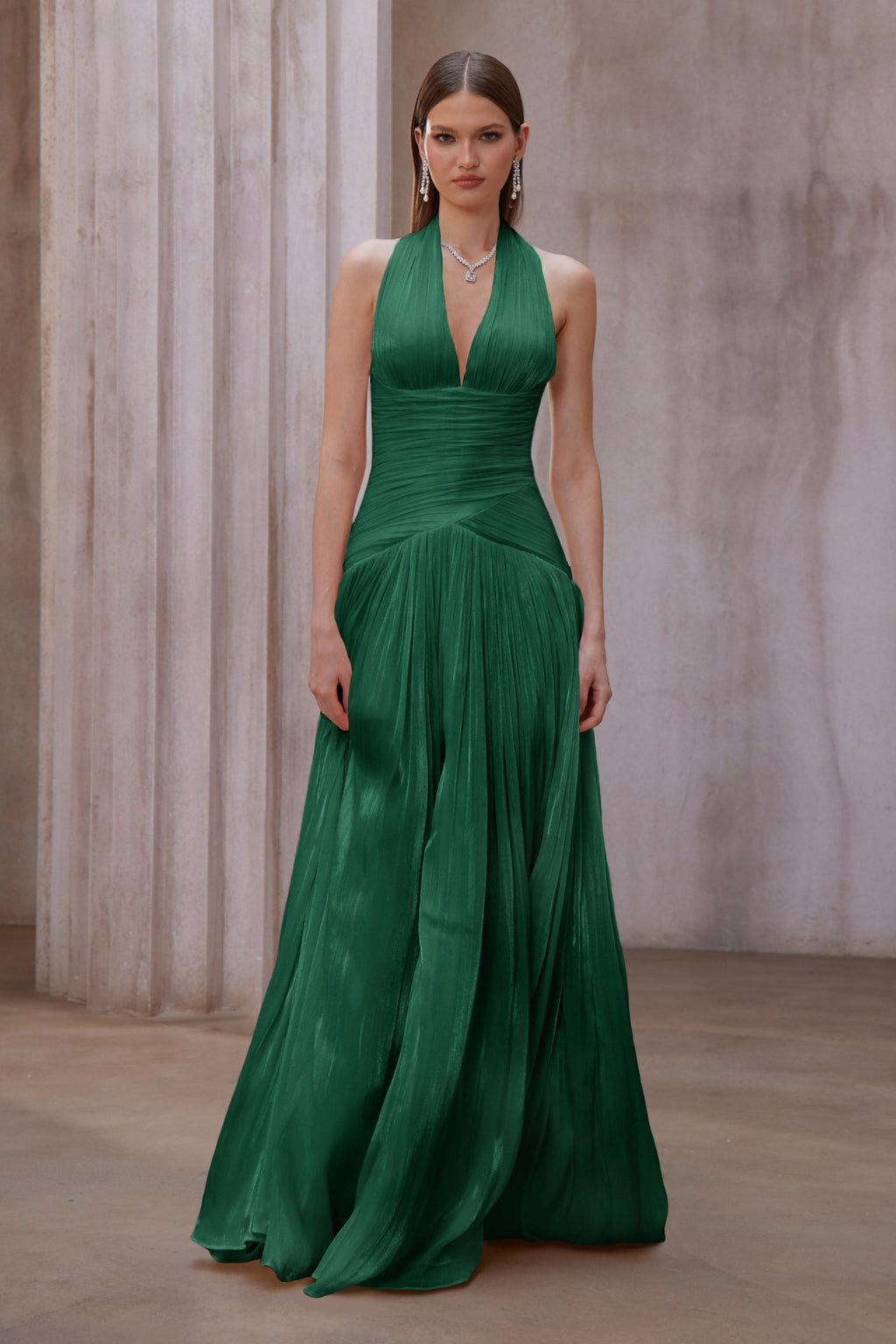 Uranie Emerald Green Gathered Maxi Dress