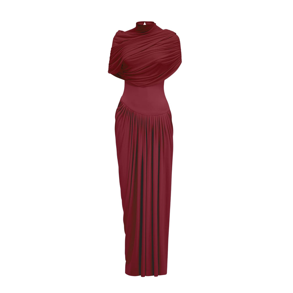 Catherine asymmetrical pleated maxi dress in Red