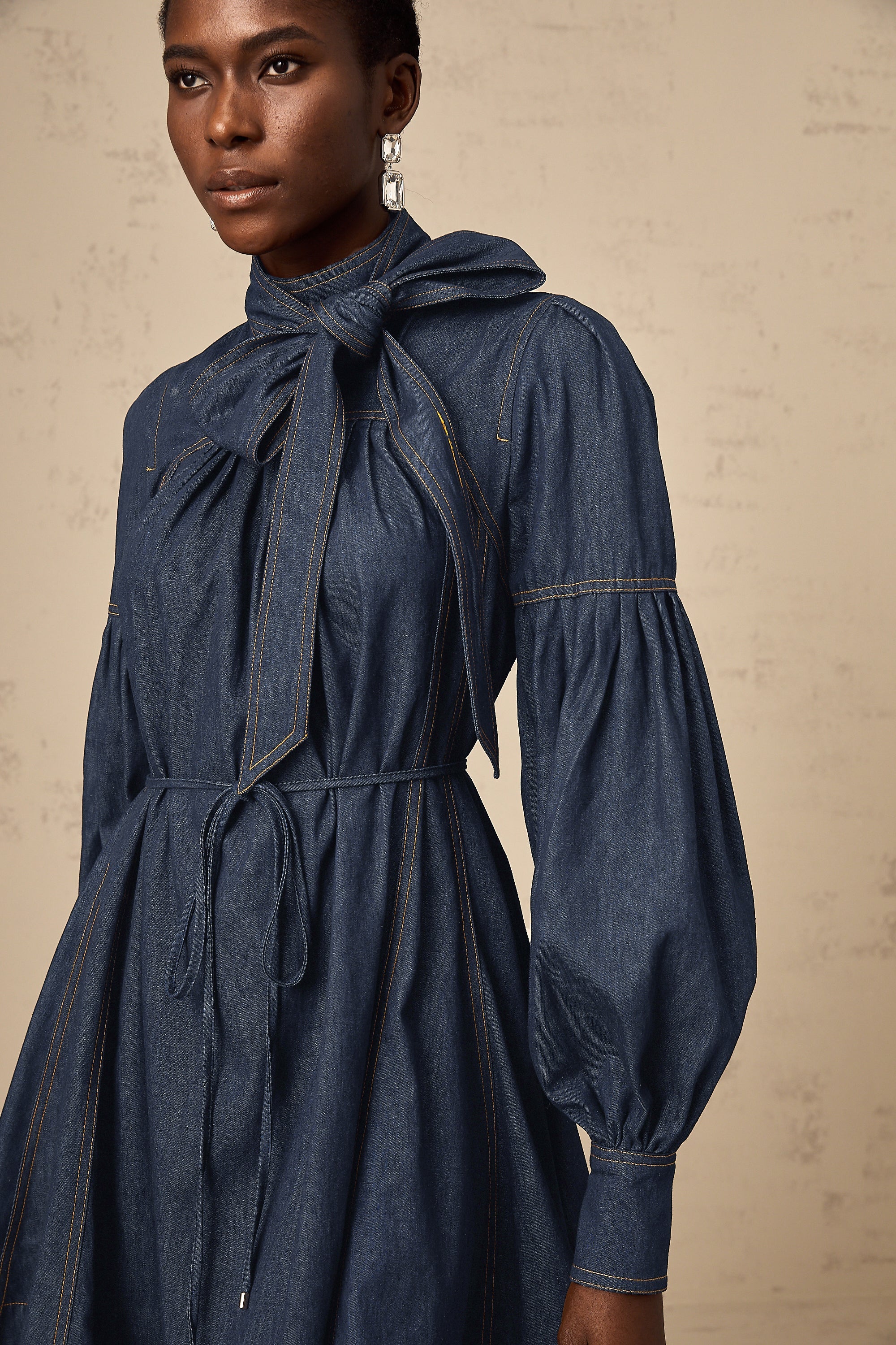 Mirabel dark-blue contrast-stitch denim mini dress