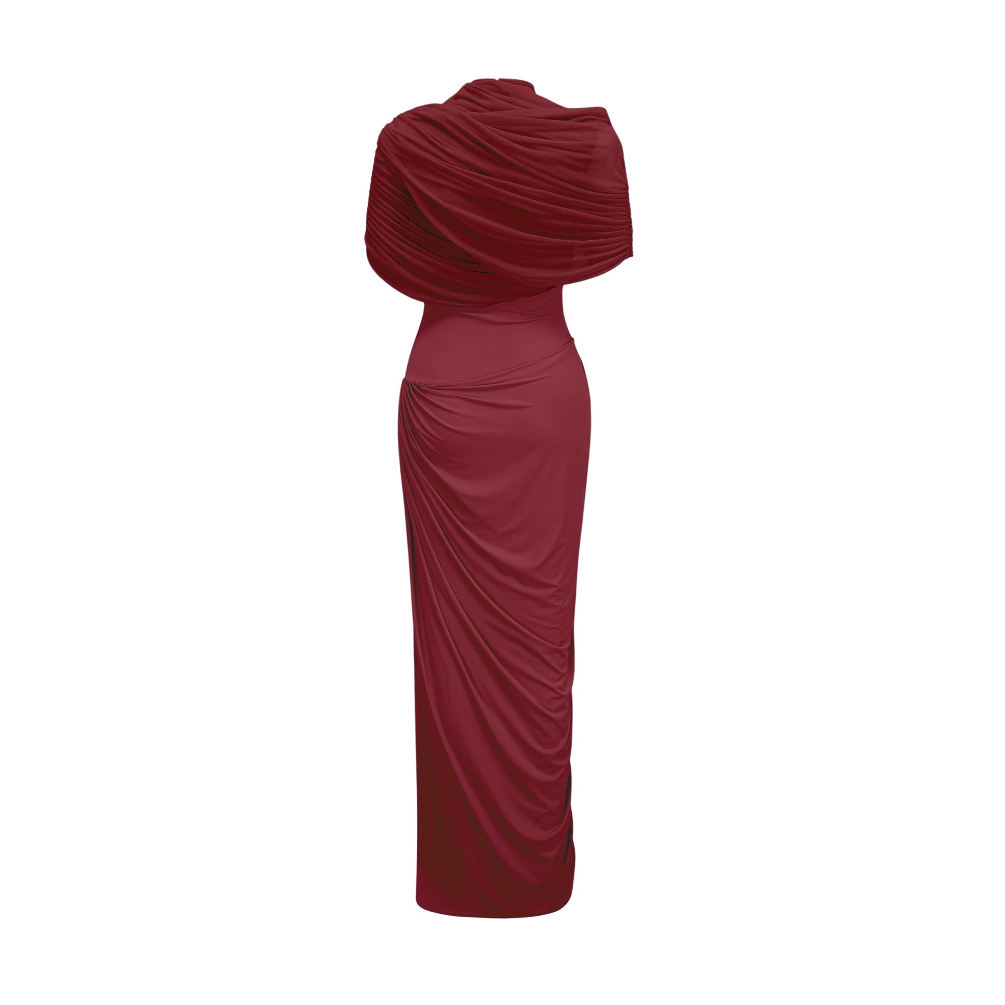 Catherine asymmetrical pleated maxi dress in Red