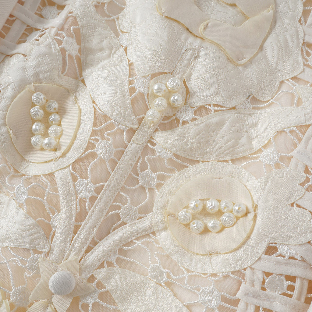 Léa Vit Blommig applikation Virkad Miniklänning