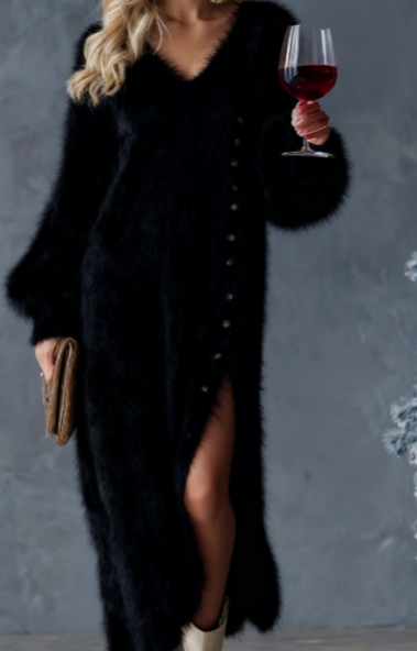 Elegant stickad klänning med slits på sidan för kvinnor