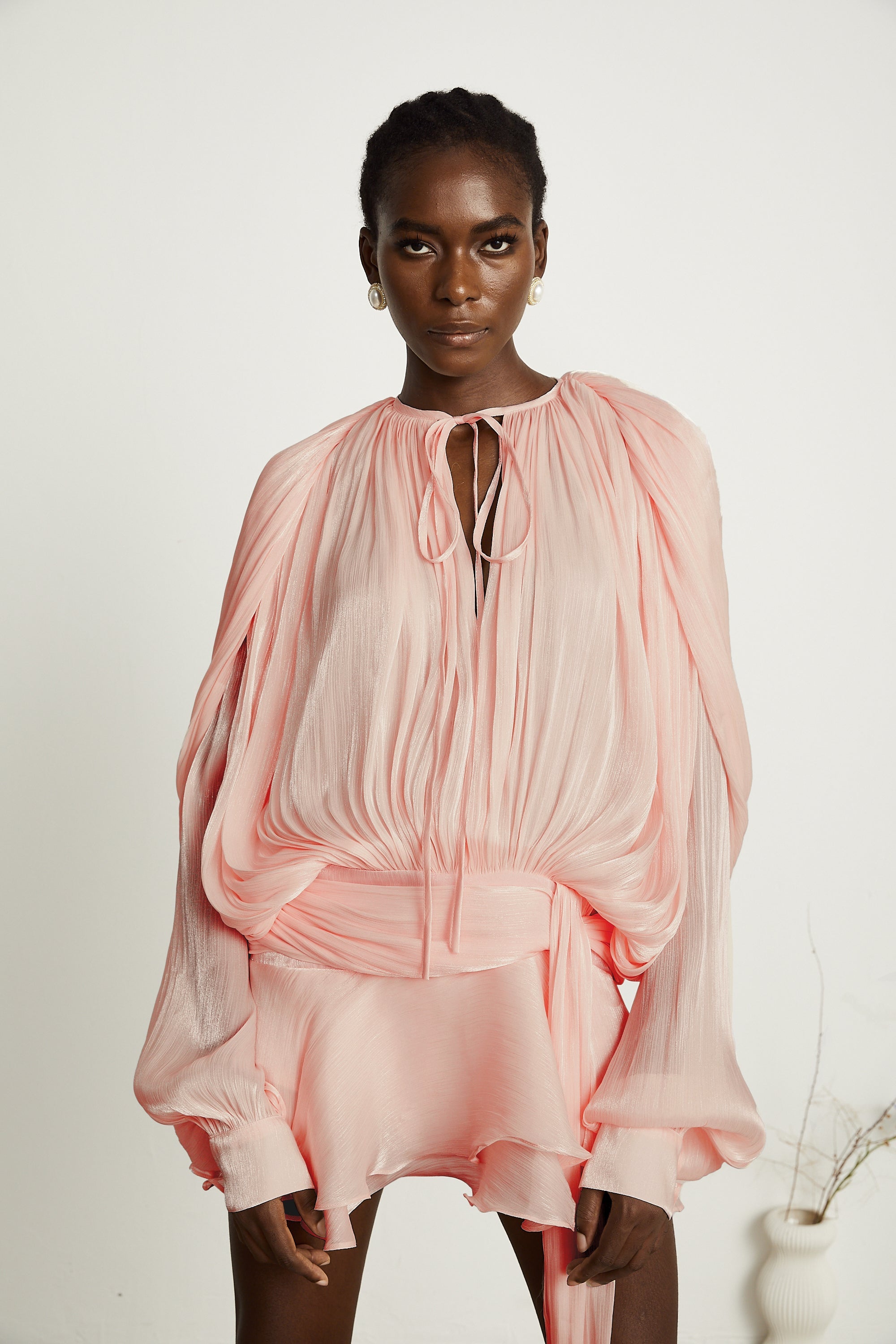 Eugénie Pink Fully Pleated Ruffled Mini Dress