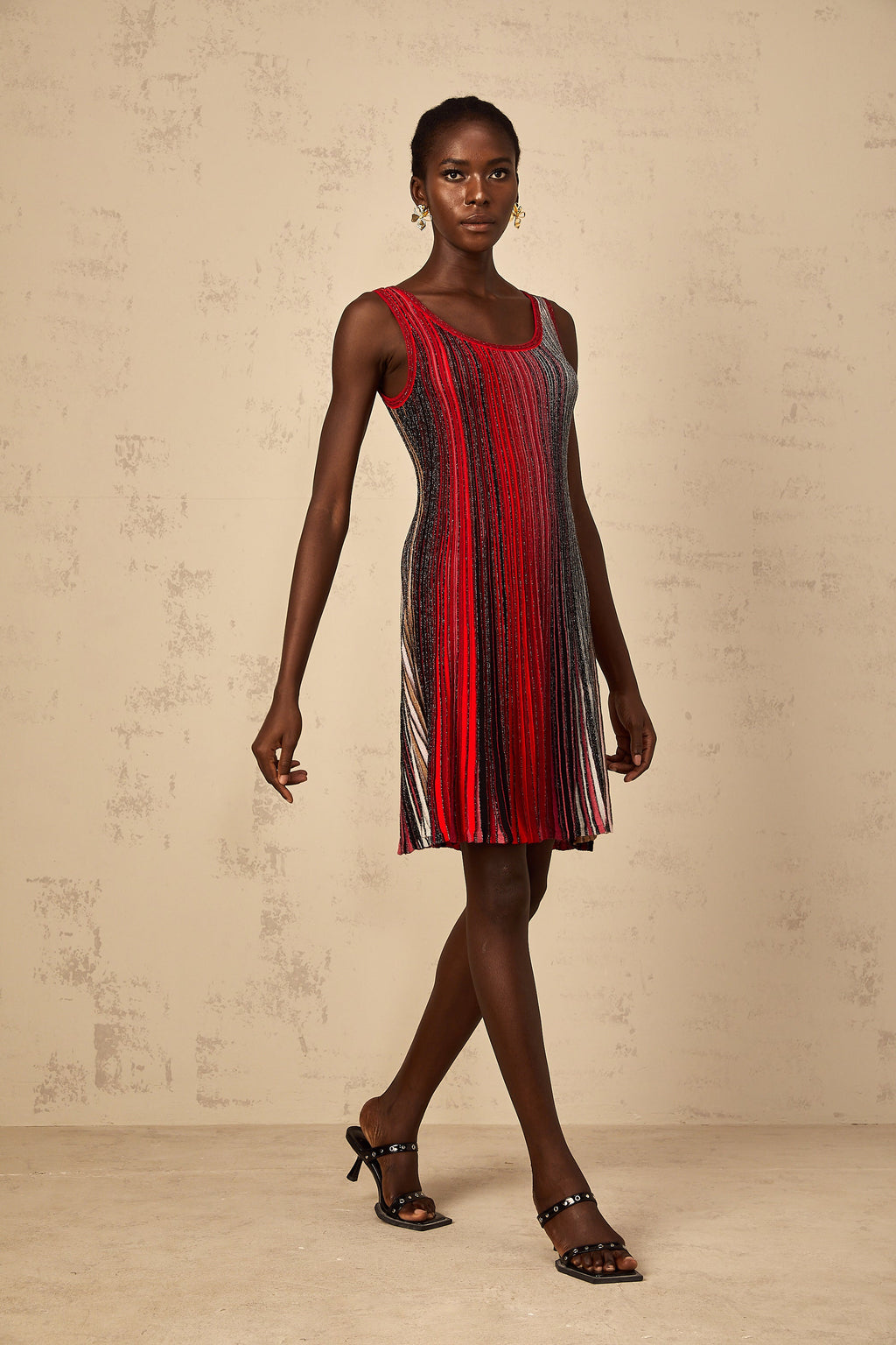 Amaryllis Röd Paljettrandig Stickad Miniklänning