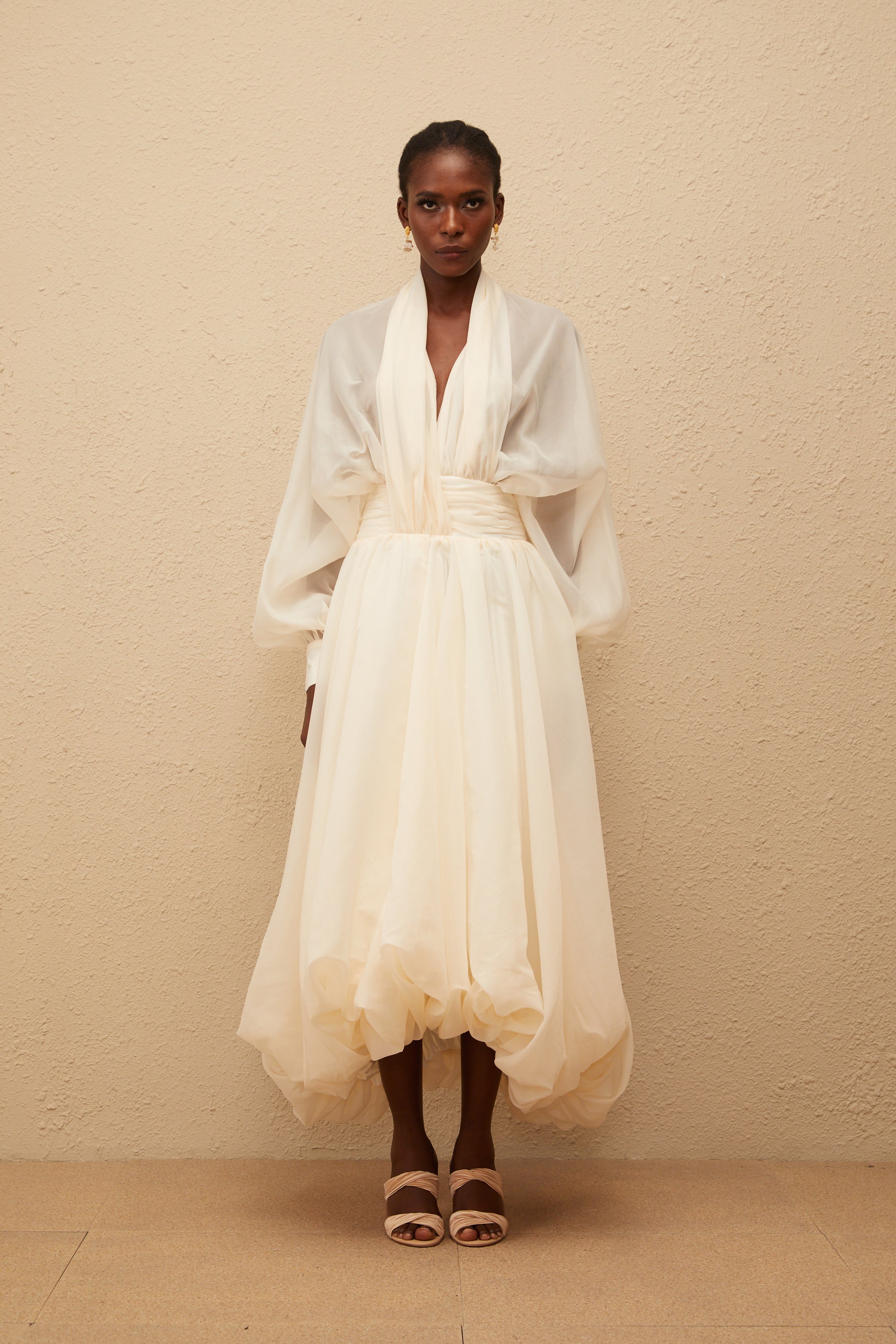 Riley Krämvit Draperad Tyll Maxiklänning