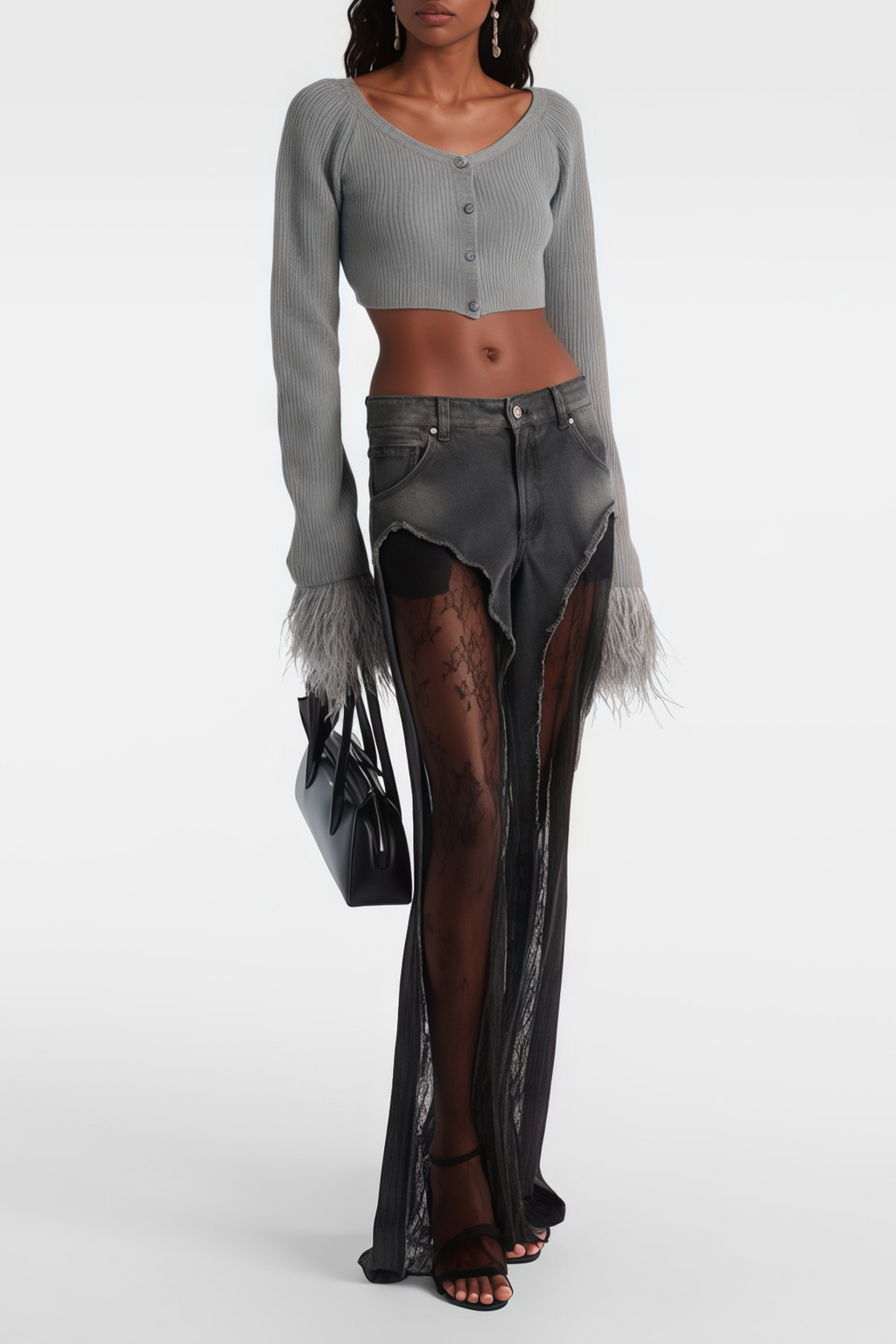 Madeline svarta jeans med blommig spetspanel