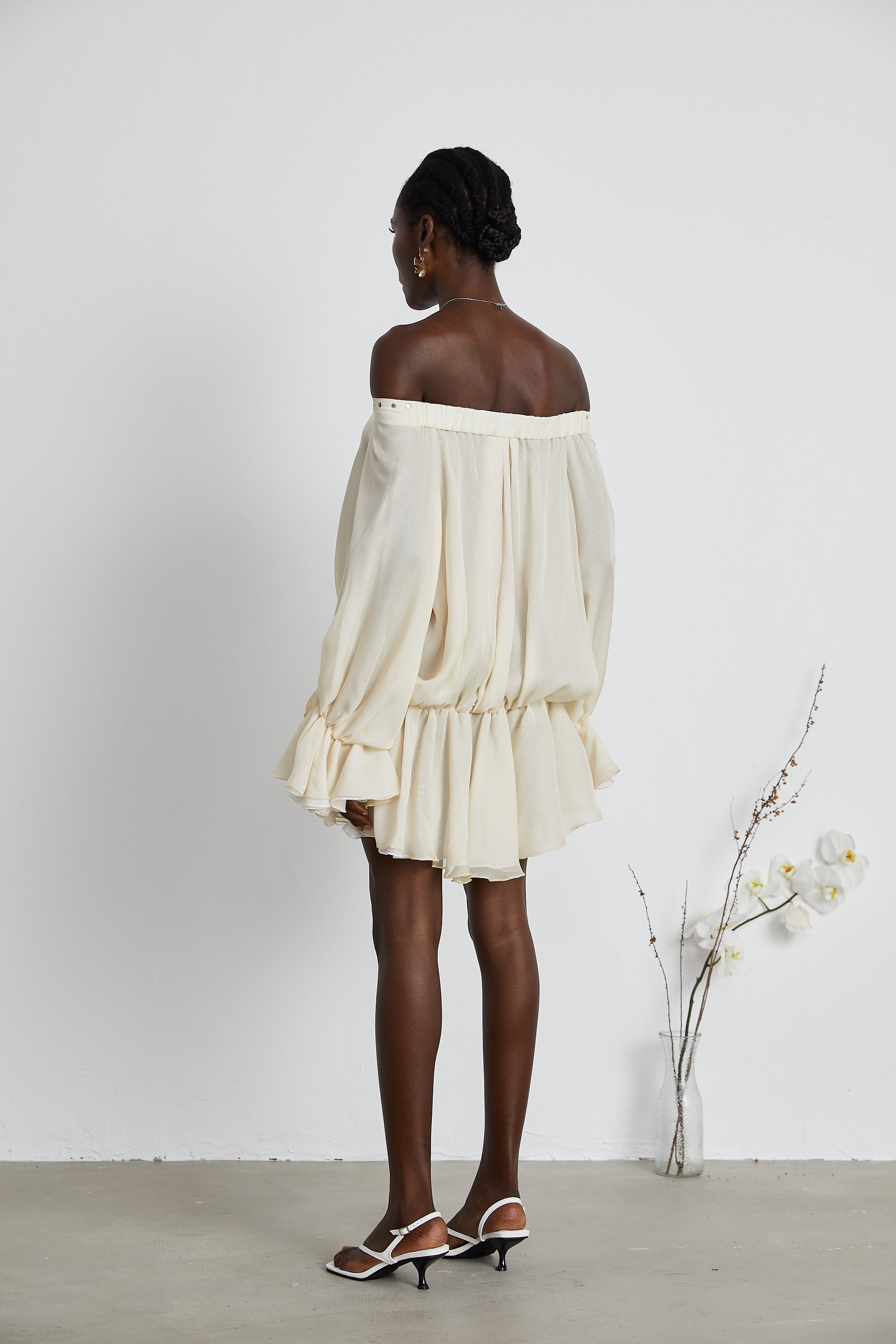 Lisette off-shoulder chiffon mini dress
