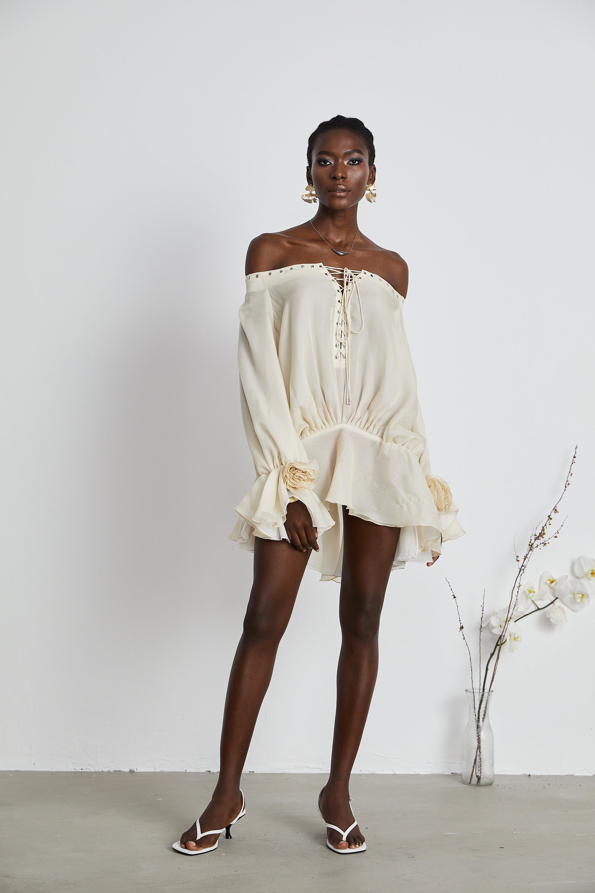 Lisette off-shoulder chiffon mini dress