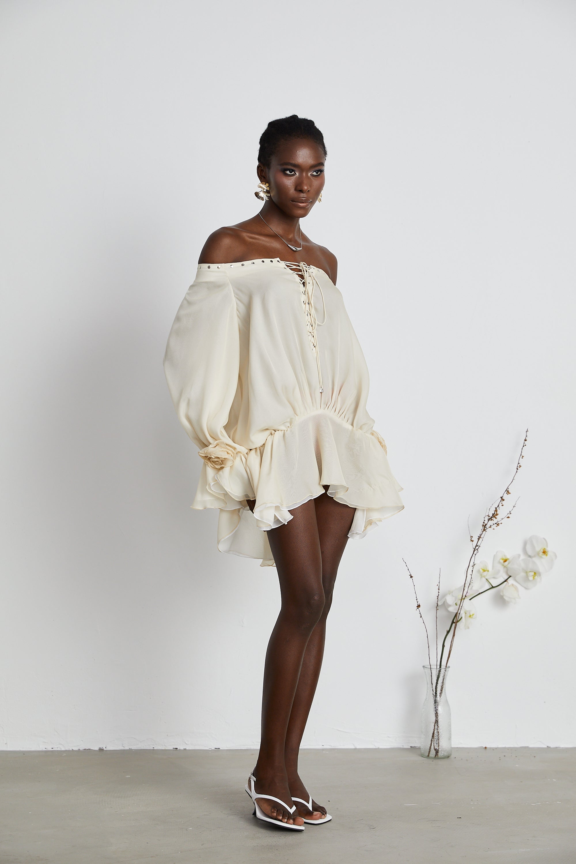 Lisette off-shoulder chiffon mini dress