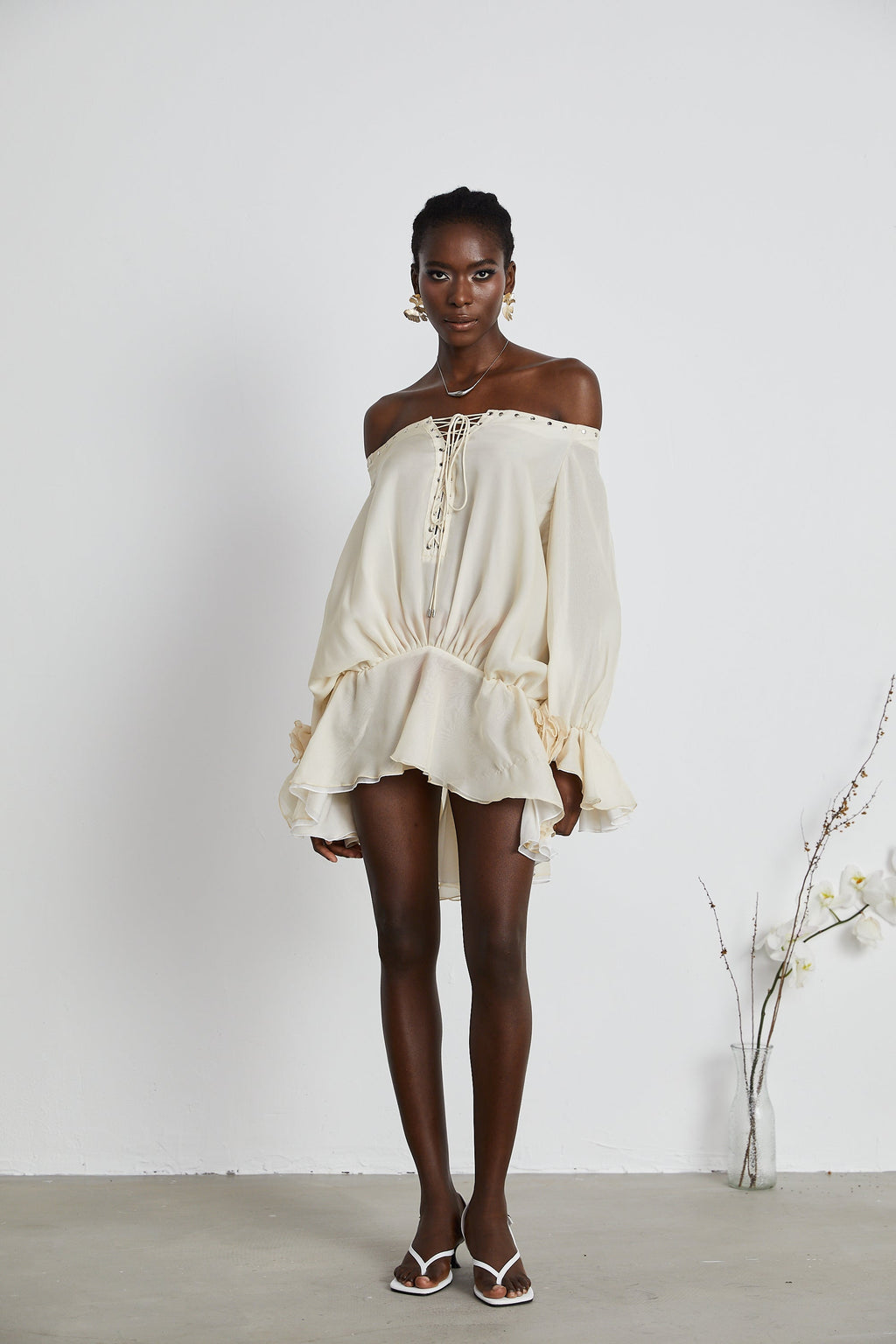 Lisette off-shoulder chiffon mini dress