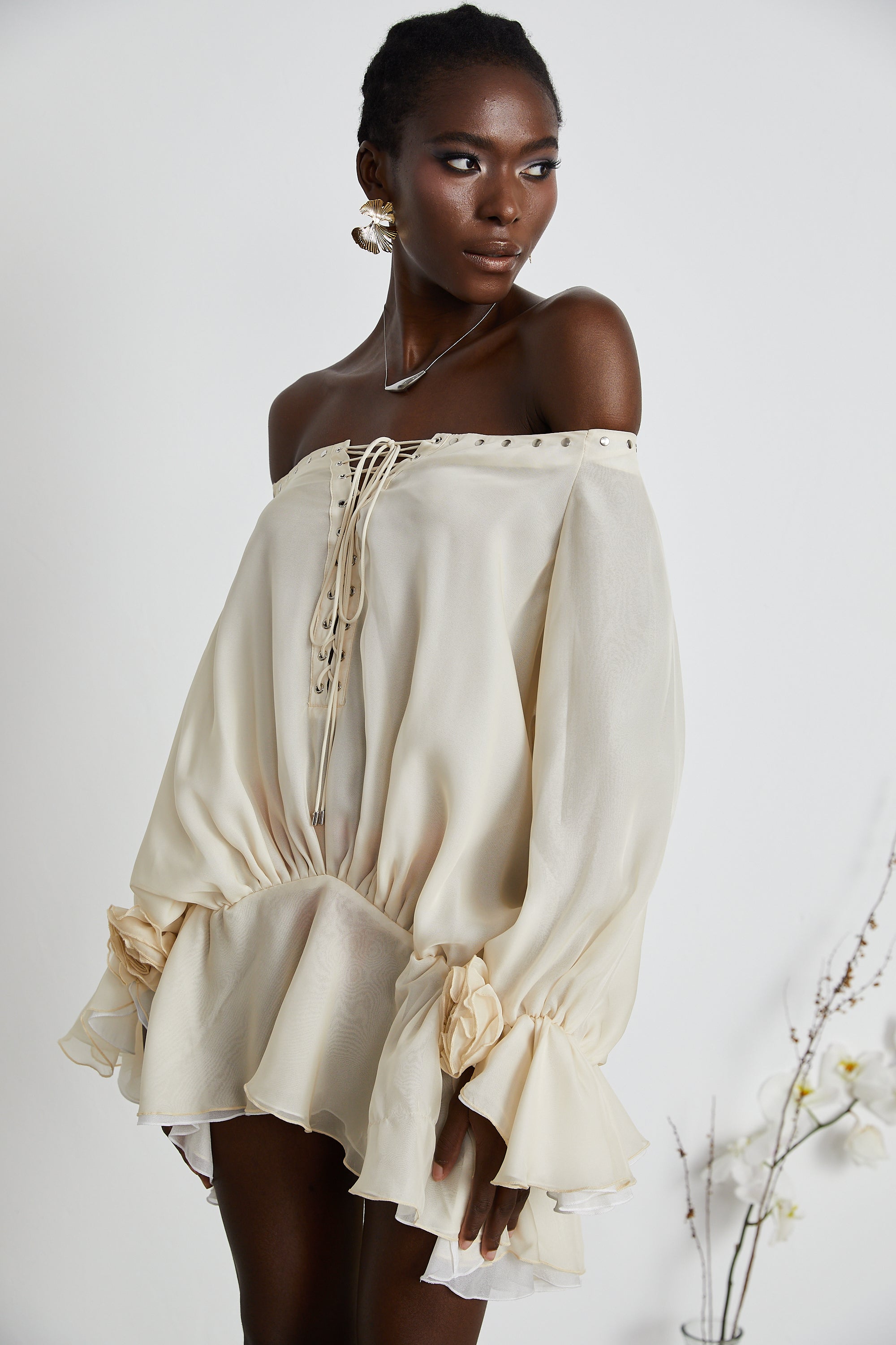 Lisette off-shoulder chiffon mini dress