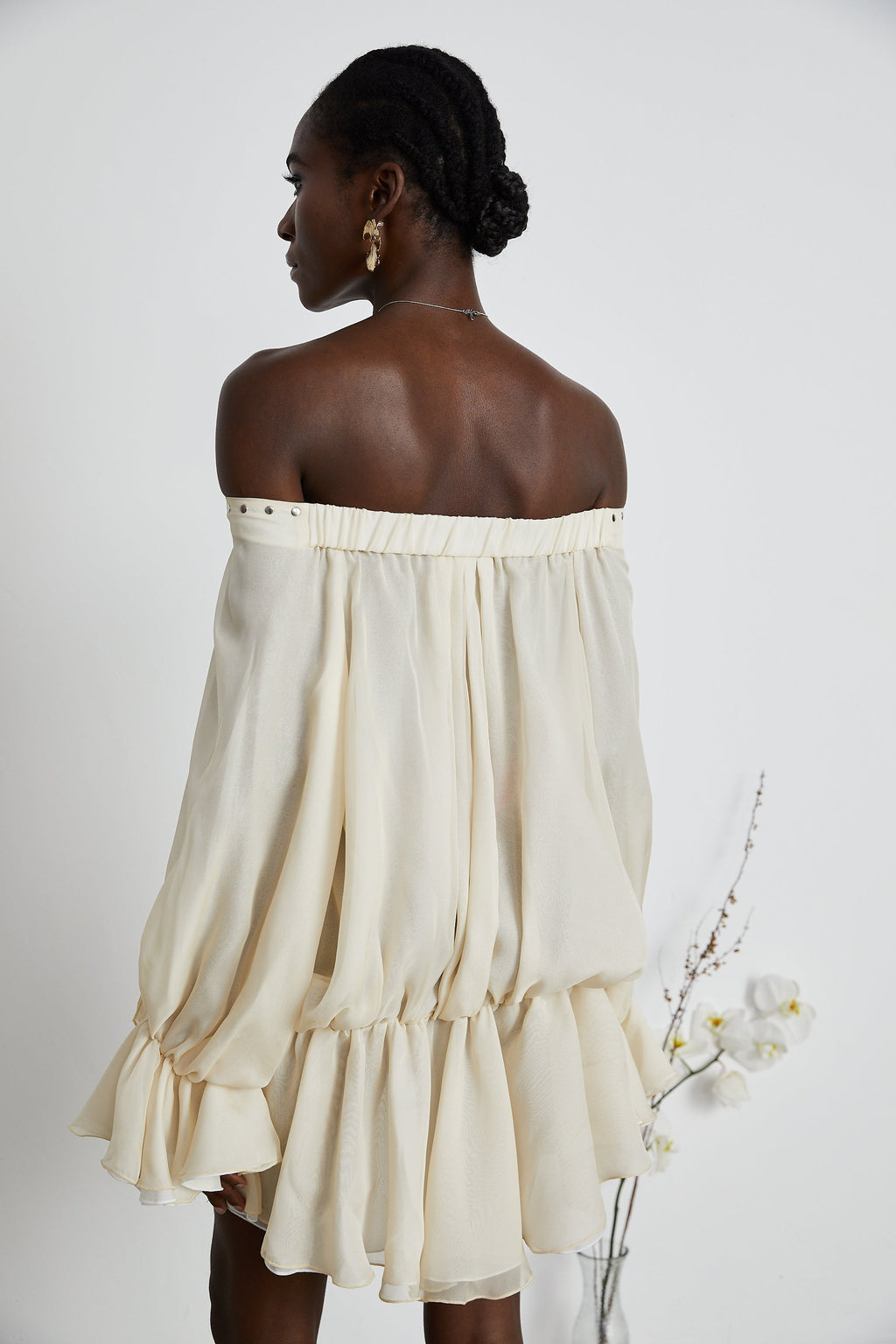 Lisette off-shoulder chiffon mini dress