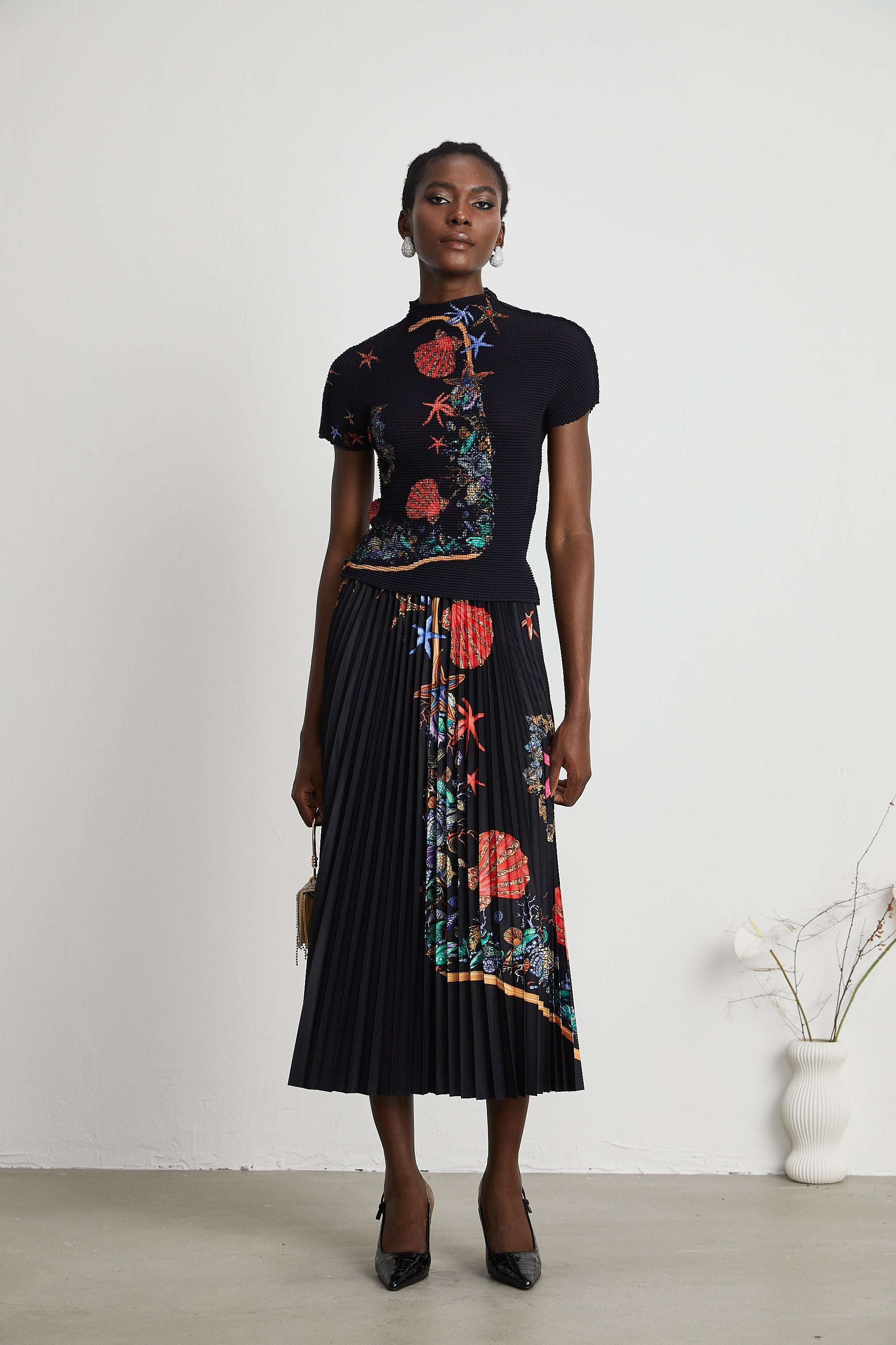 Josiane pattern-print knitted top & skirt matching set