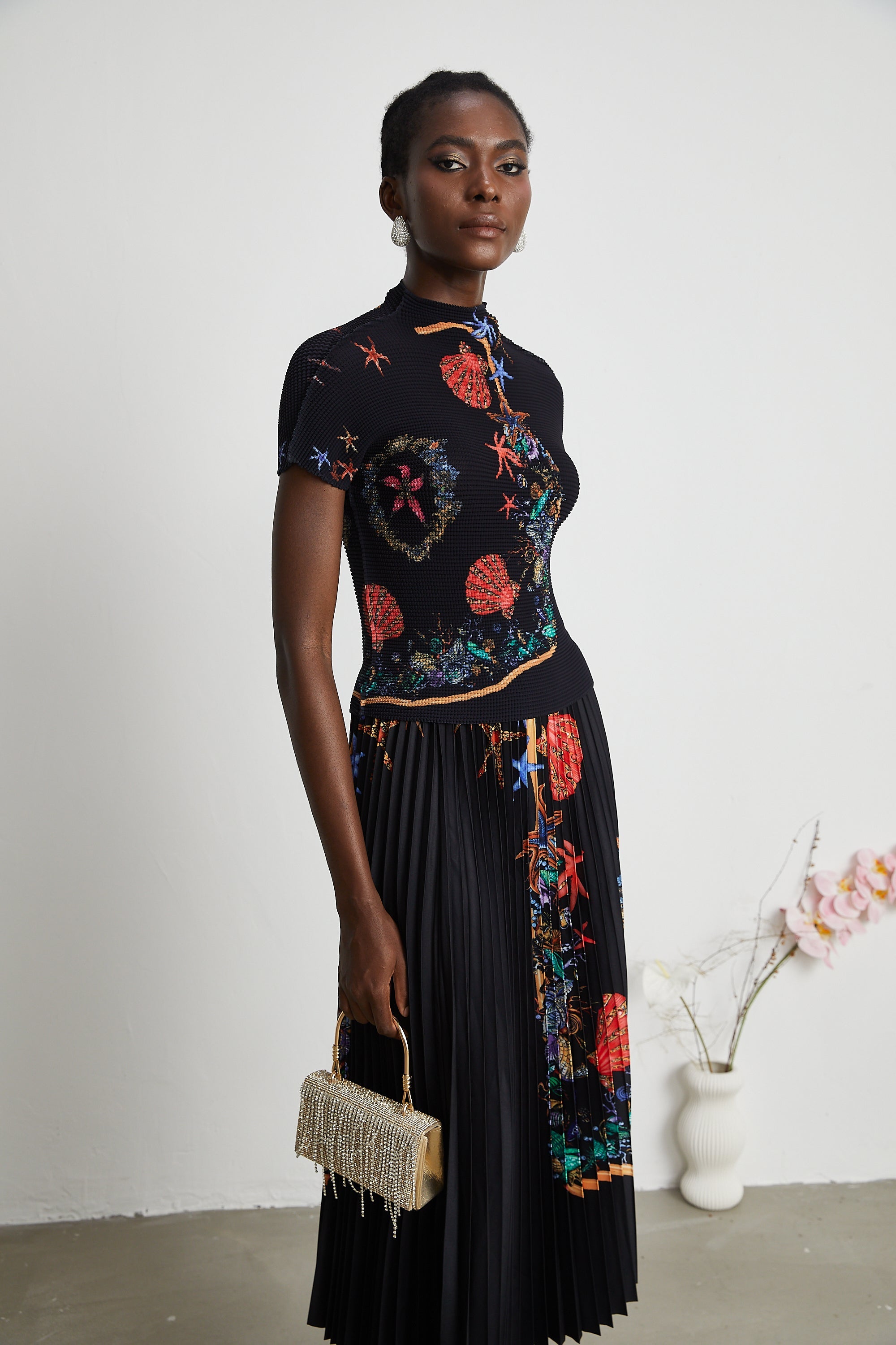 Josiane pattern-print knitted top & skirt matching set