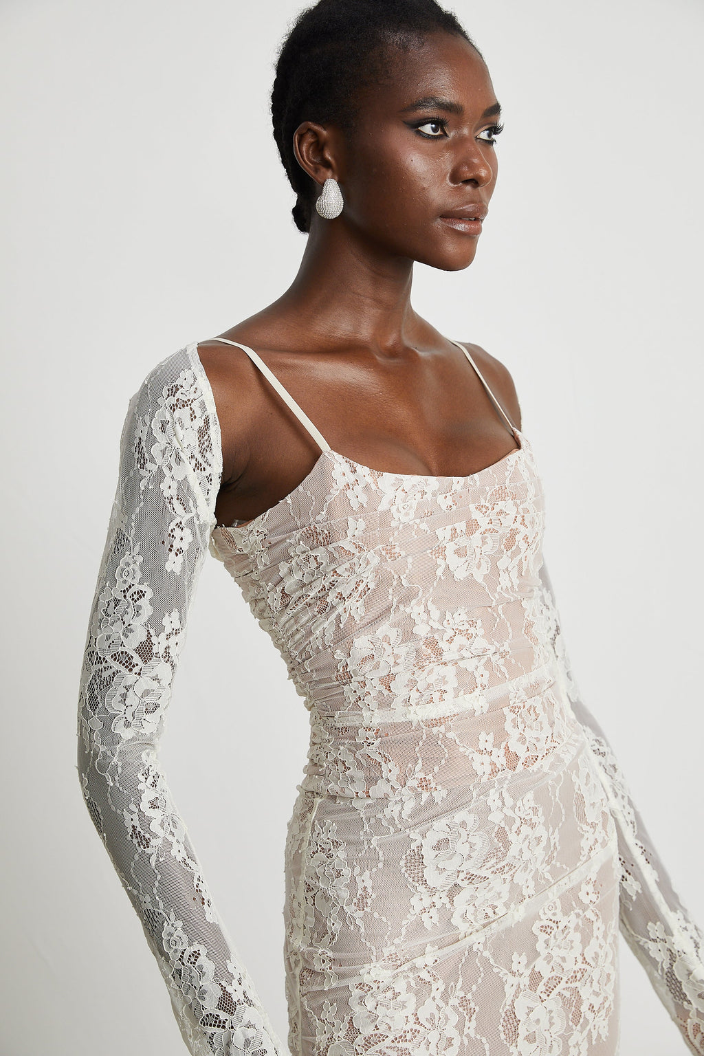 Valérie white floral lace mesh maxi dress