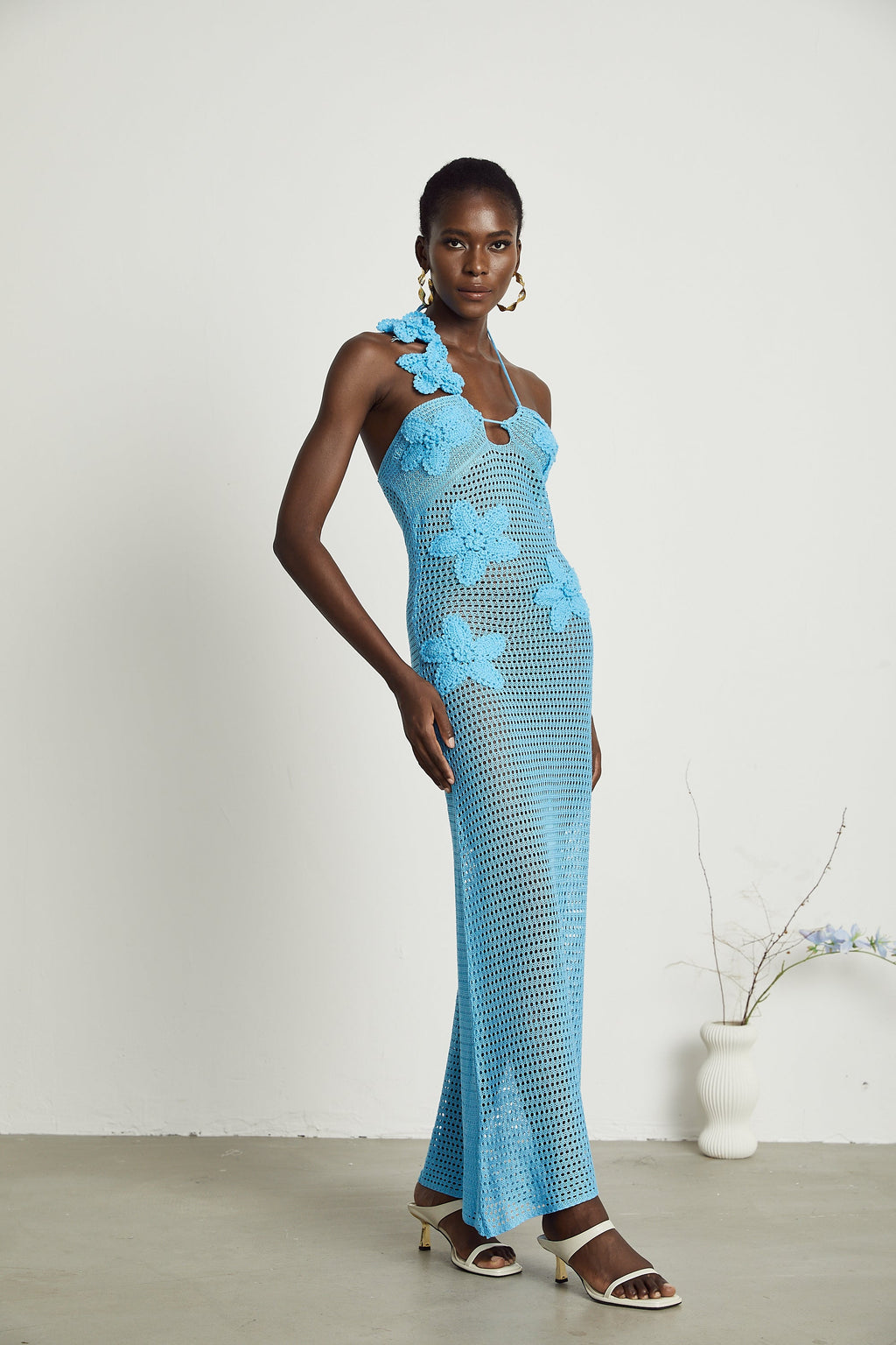 Diane crochet faux-flower embellished maxi dress