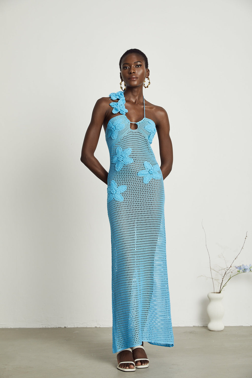 Diane crochet faux-flower embellished maxi dress