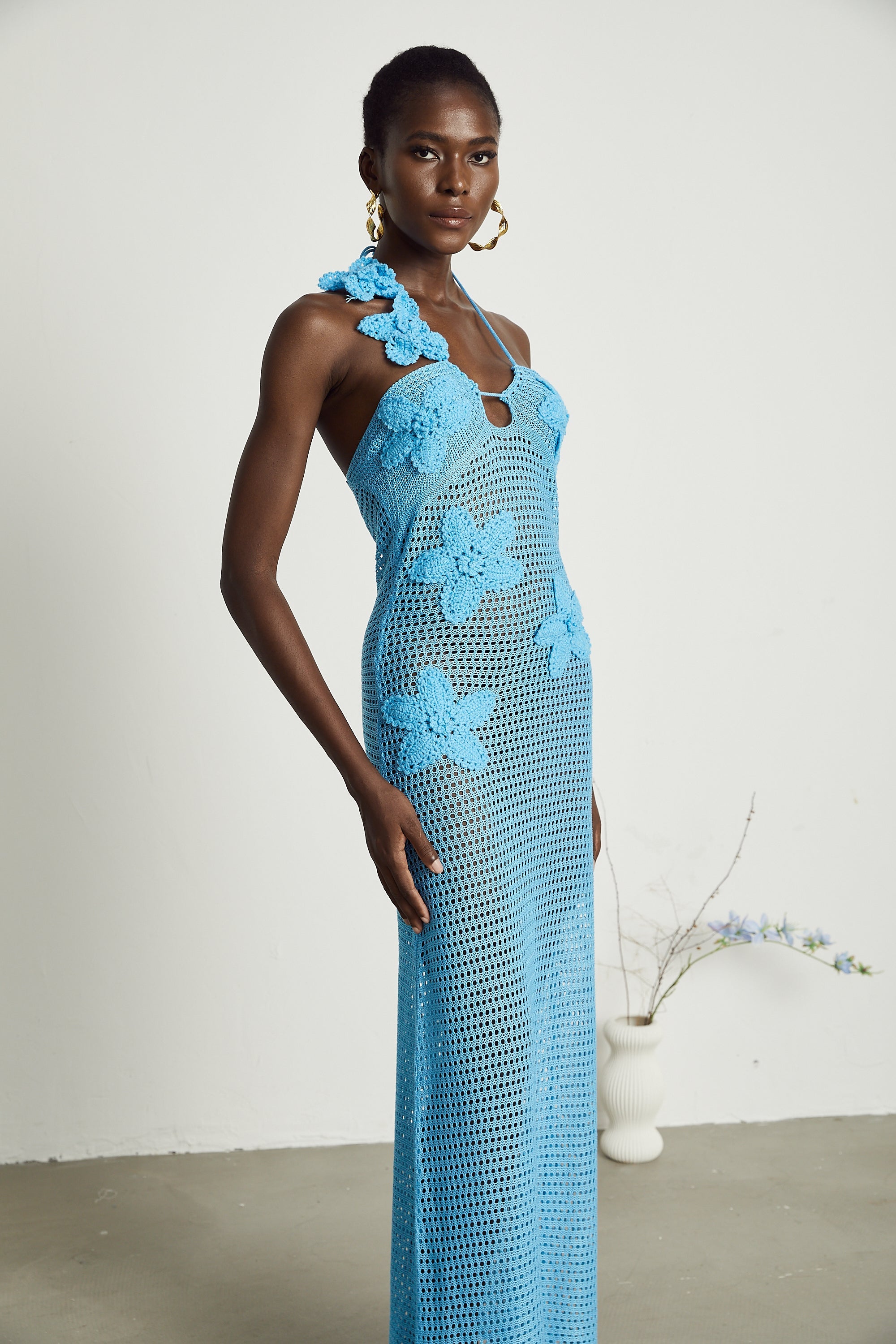 Diane crochet faux-flower embellished maxi dress