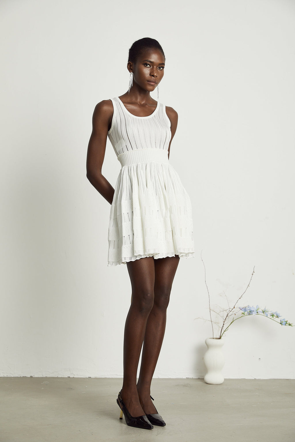 Noémie white cut-out pleated mini dress