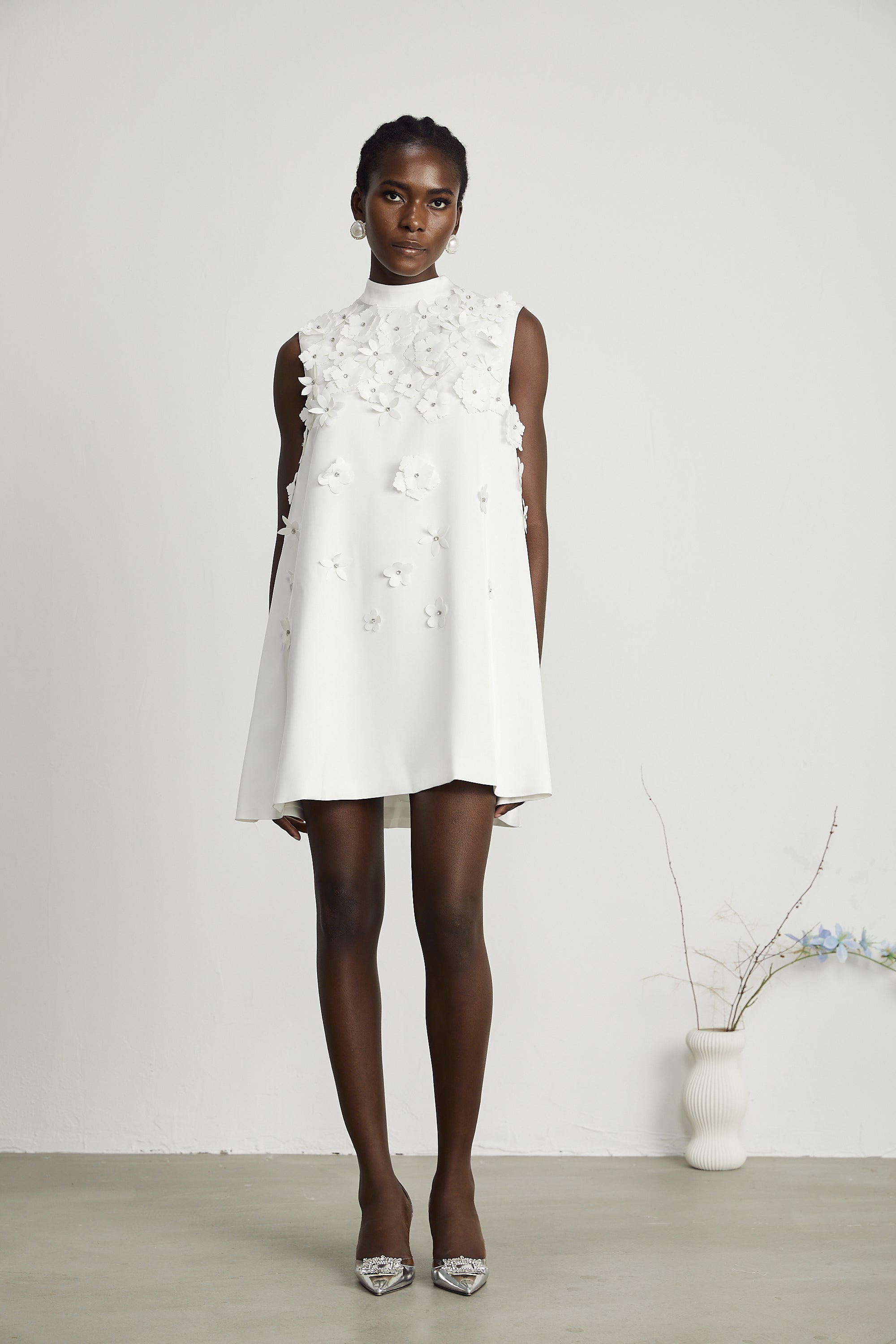 Genevieve faux-flower mini dress