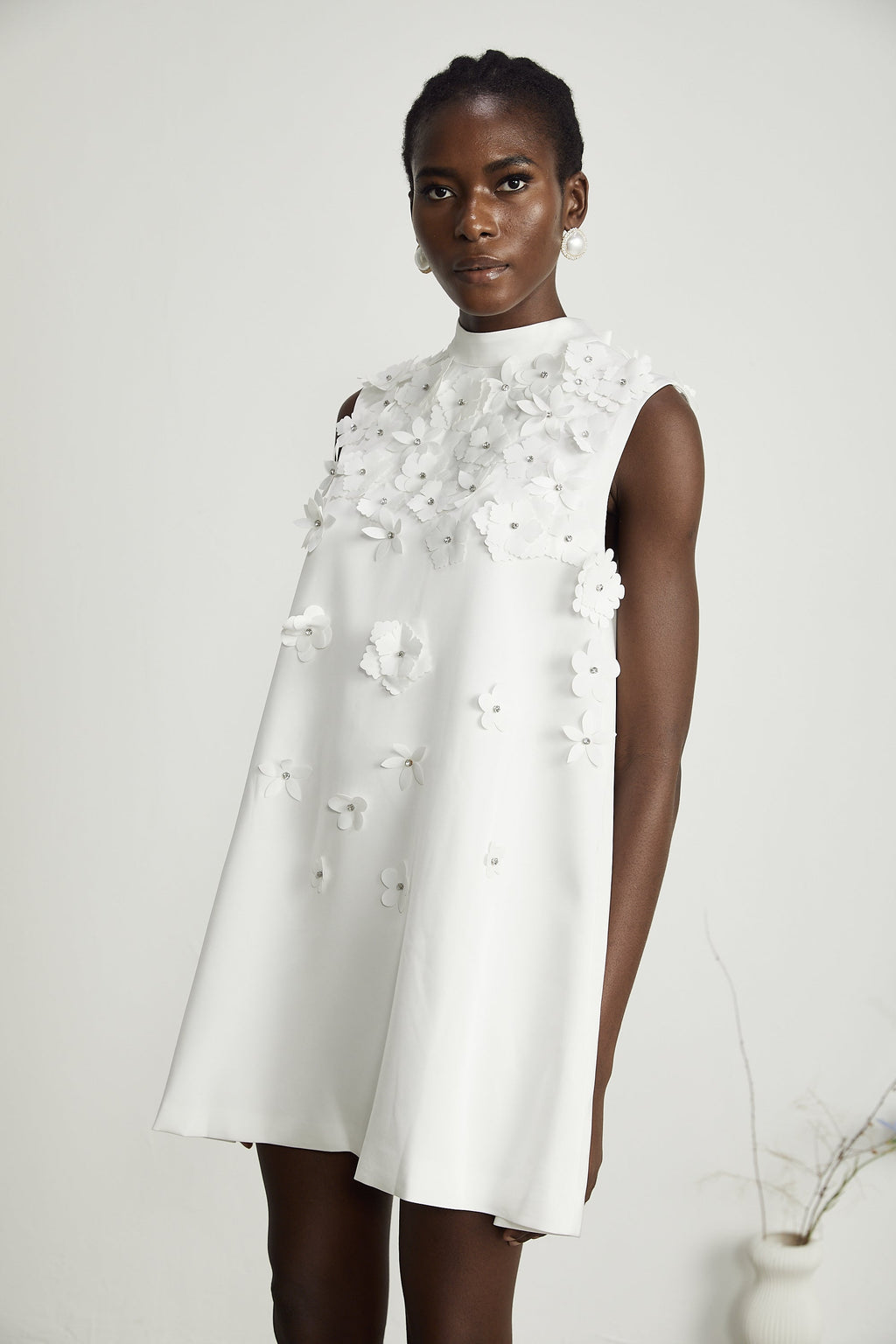 Genevieve faux-flower mini dress