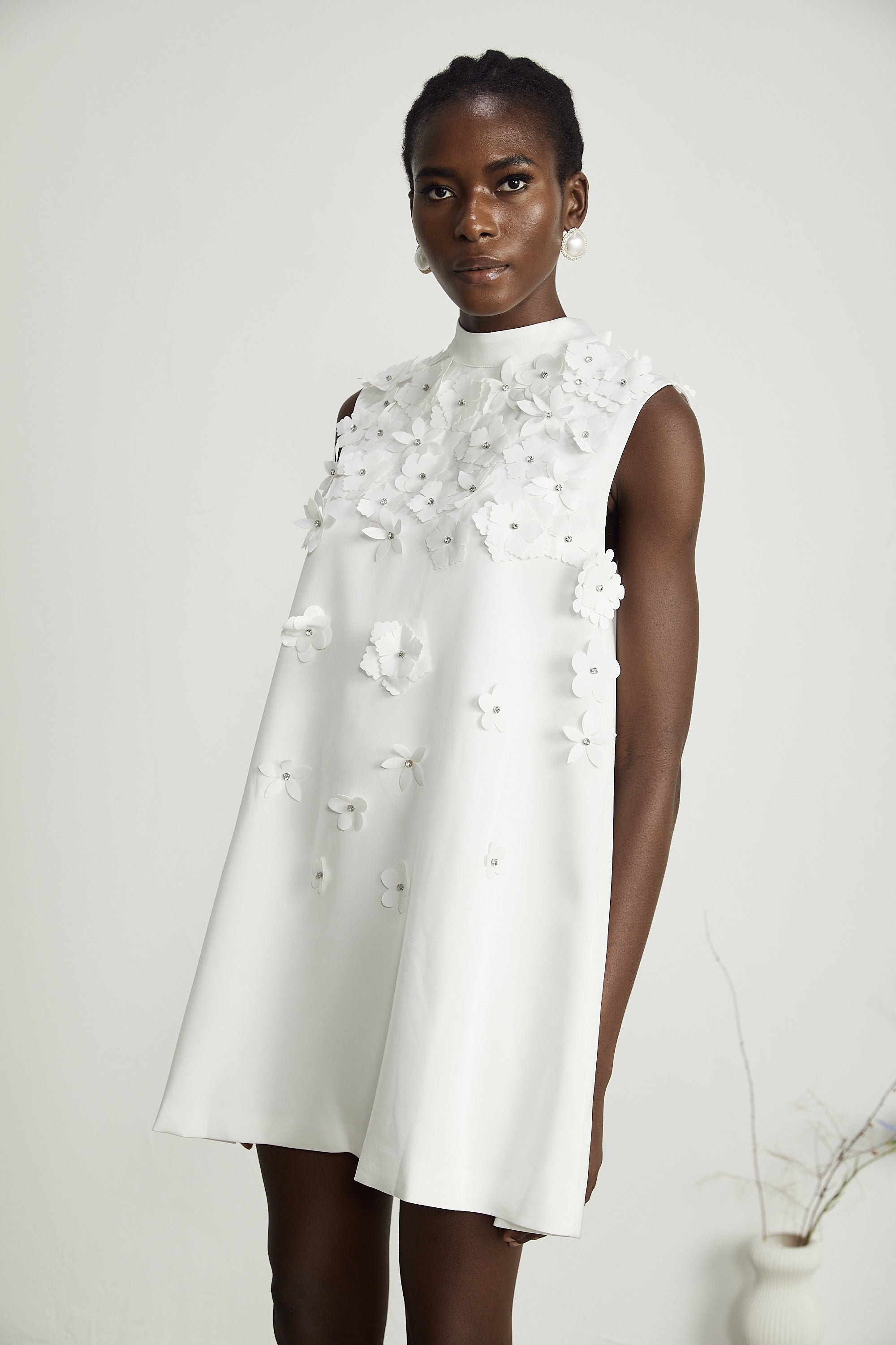 Genevieve faux-flower mini dress