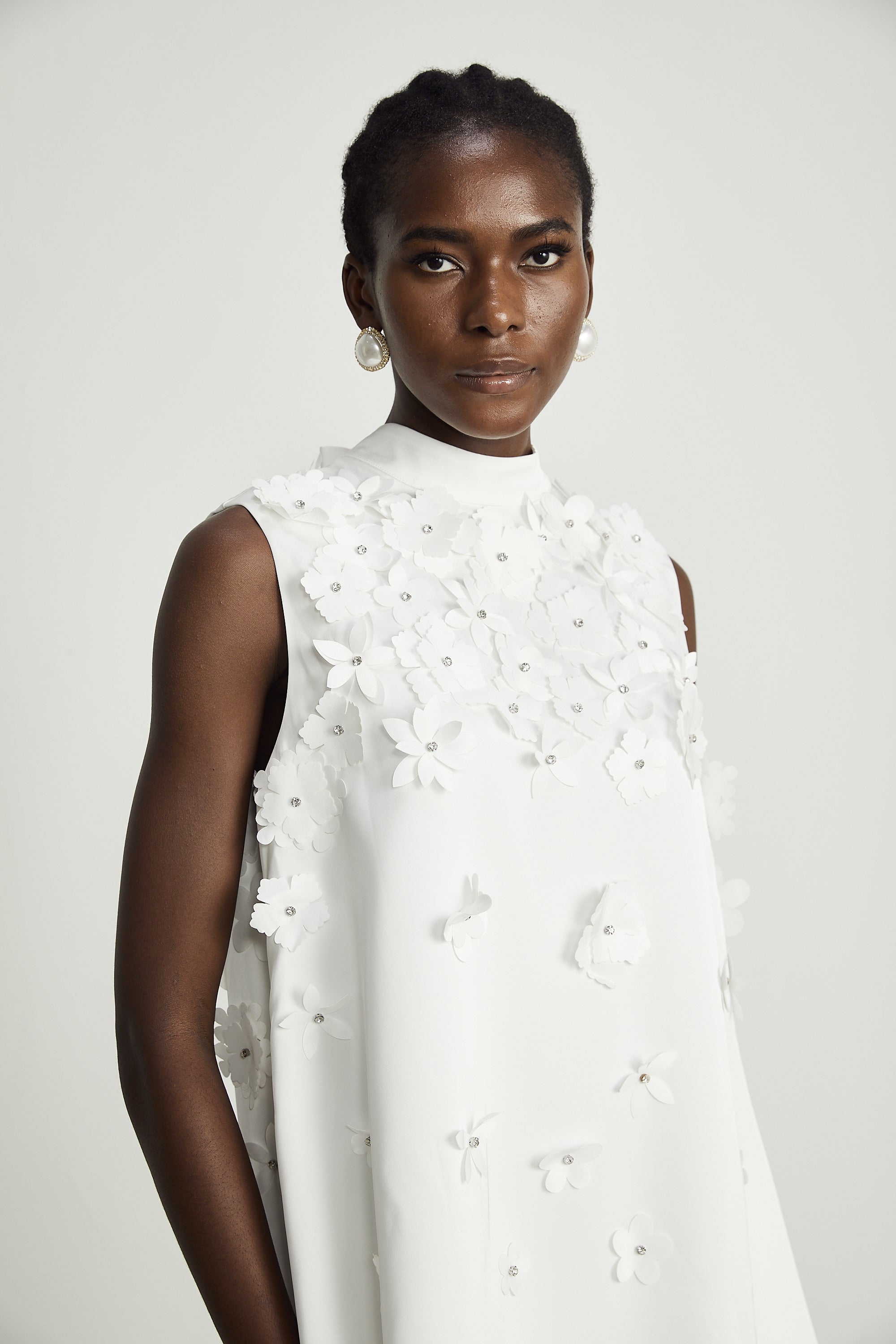 Genevieve faux-flower mini dress